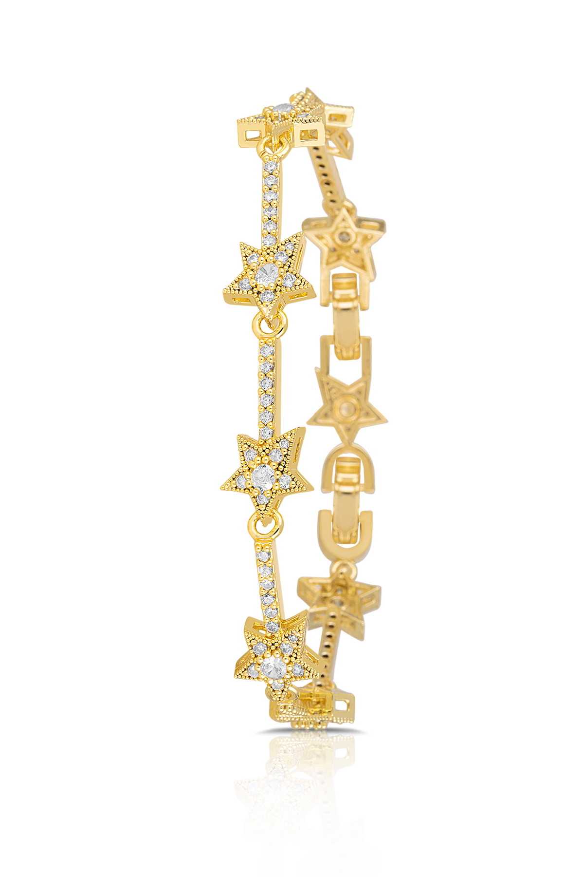 Kelepçeli Oval Kasa Kadın Kol Saati Yıldız Bileklik Kombin Gold Renk Pl-1589B1 Altın Pl-1589B1