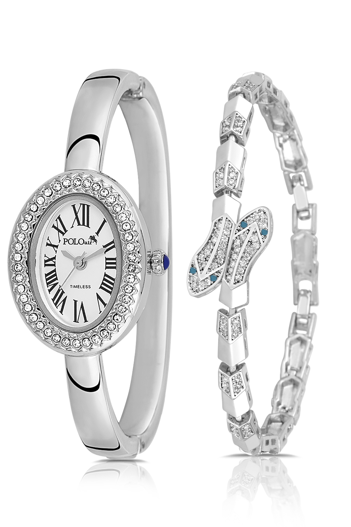 Kelepçeli Romen Rakamlı Kadın Kol Saati Yılan Bileklik Kombin Gümüş Renk Pl-1588B2 Gümüş Pl-1588B2