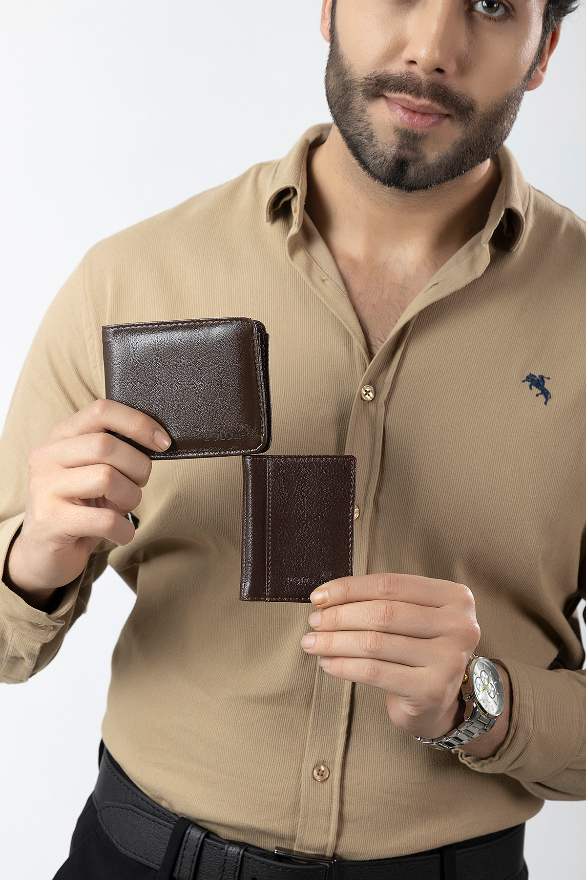 Klasik Cüzdan Kemer Kartlık Çakmak Anahtarlık Erkek Kol Saati Set Gümüş Kahverengi Renk Pl-7024E3 Gri Pl-7024E3