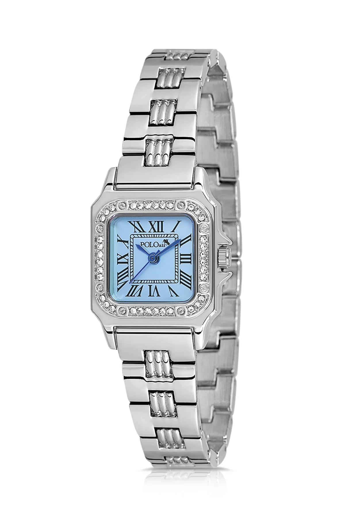 Klasik Kadın Kol Saati Zirkon Taşlı Baget Bileklik Kombin Gümüş Mavi Renk Pl-1565B4 Mavi Pl-1565B4