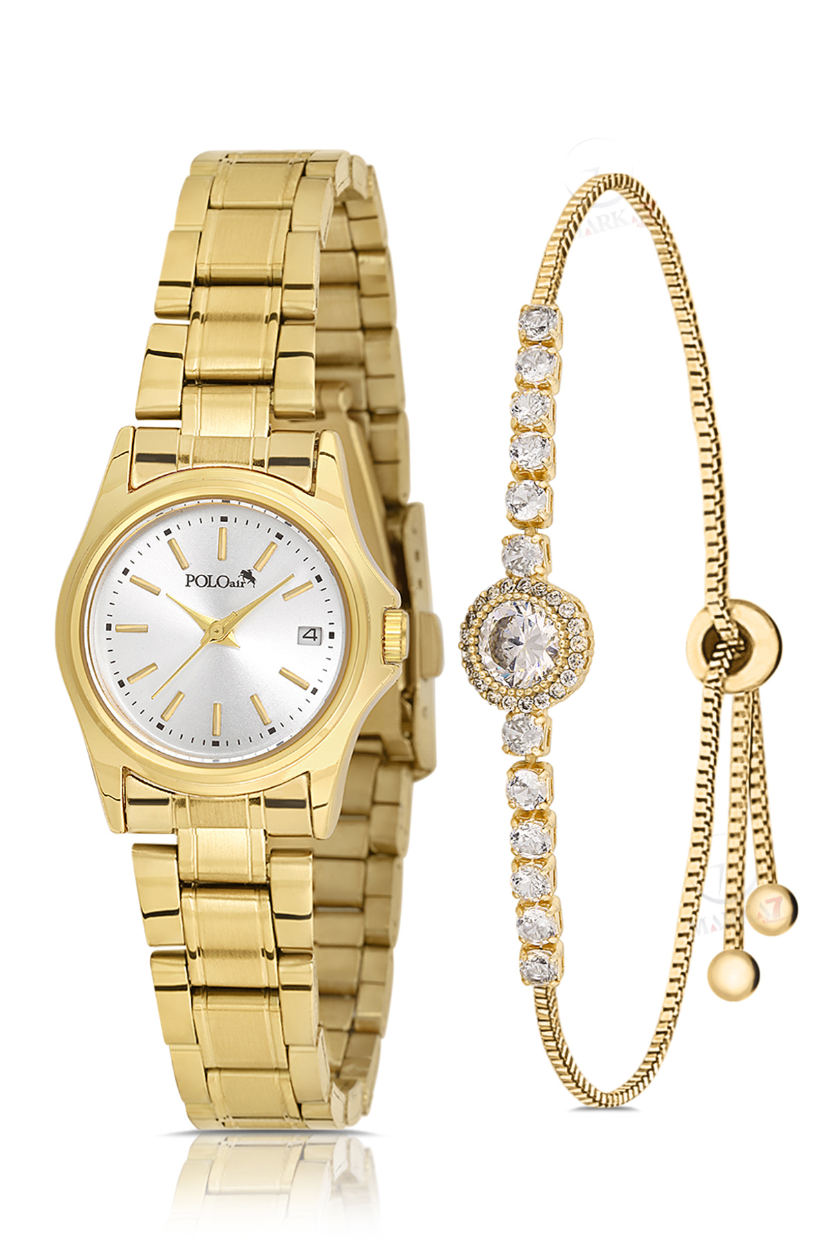 Klasik Takvimli Kadın Kol Saati Zirkon Taşlı Lüx Bileklik Kombin Gold Renk Pl-1587B1 Altın Pl-1587B1