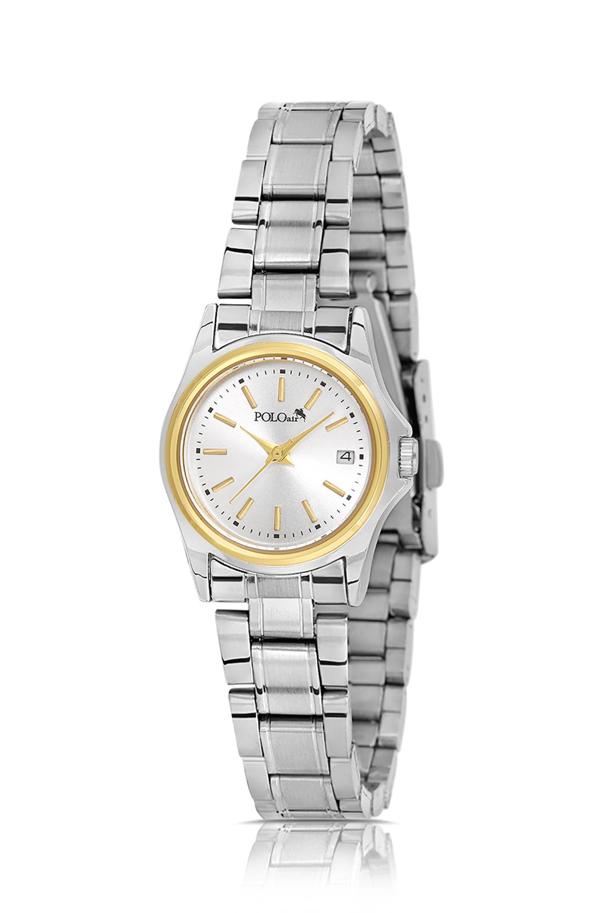 Klasik Takvimli Kadın Kol Saati Zirkon Taşlı Lüx Bileklik Kombin Gümüş Altın Renk Pl-1587B3 Altın - Gümüş Pl-1587B3