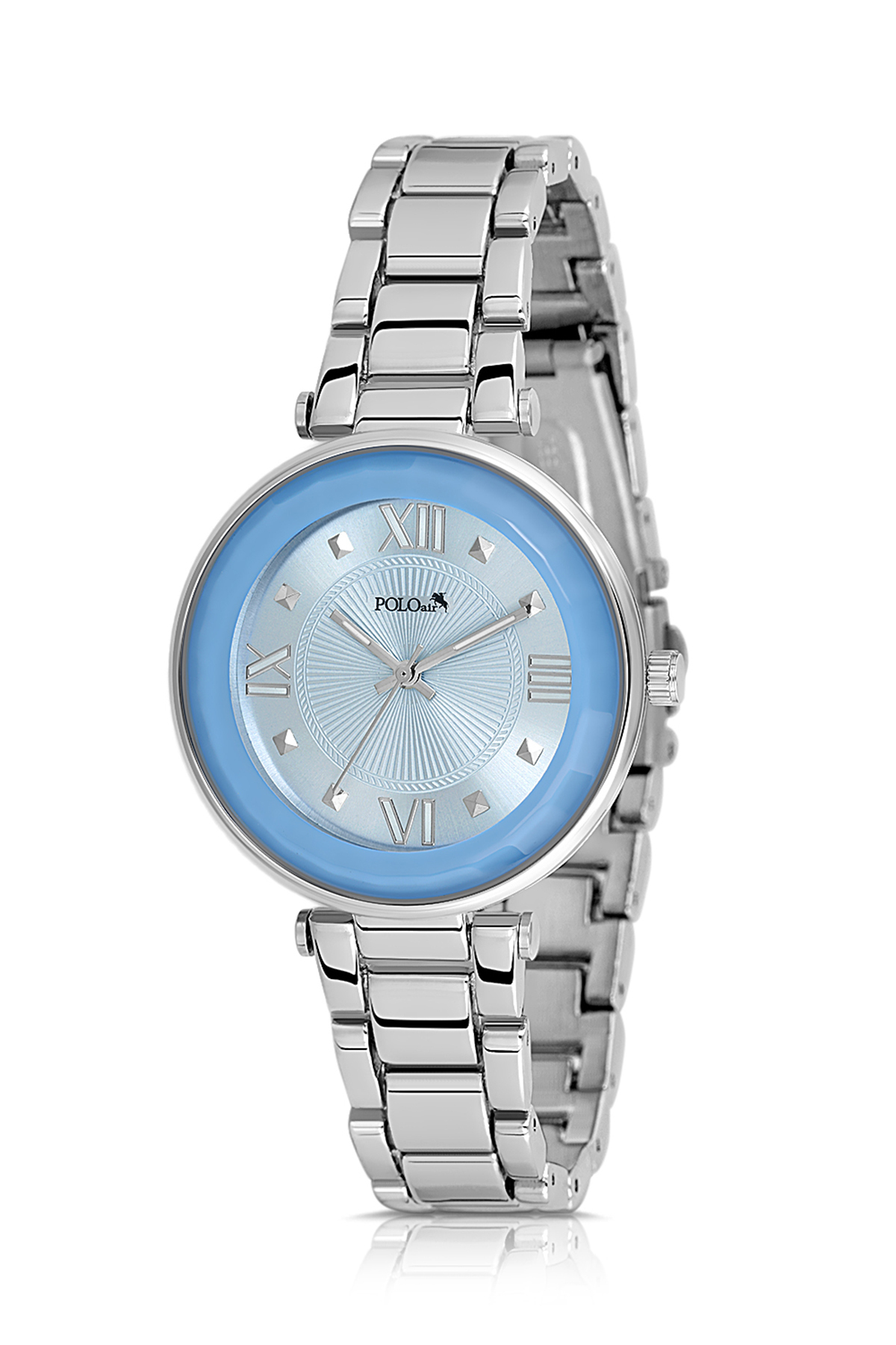 Kristal Cam Kadın Kol Saati Gümüş Mavi Renk Pl-1569B3X Mavi Pl-1569B3X