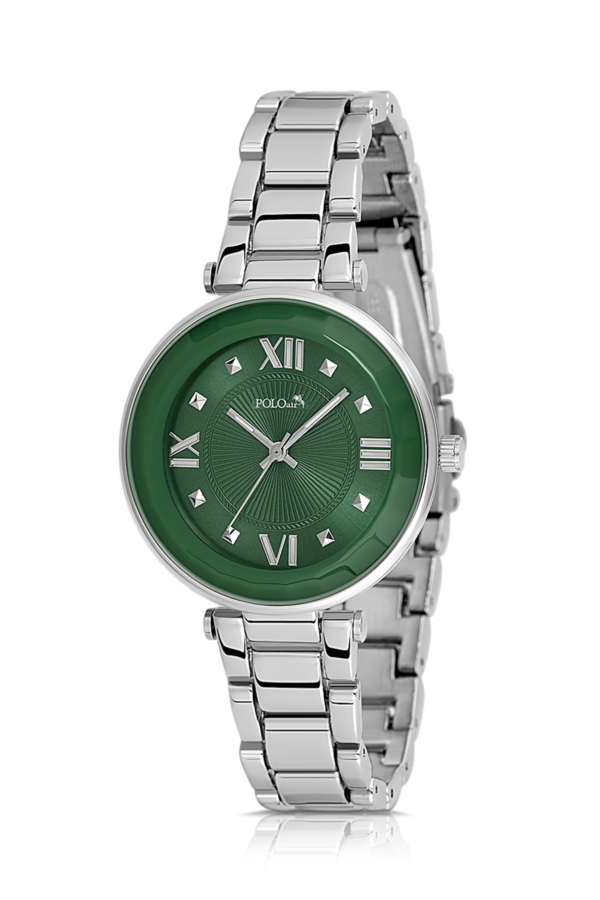 Kristal Cam Kadın Kol Saati Gümüş Yeşil Renk Pl-1569B4X Yeşil Pl-1569B4X