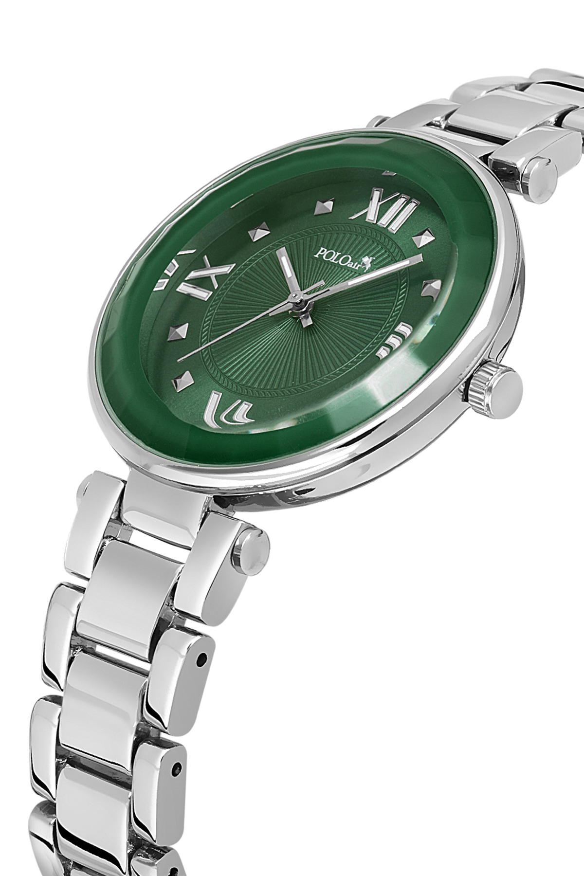 Kristal Cam Kadın Kol Saati Gümüş Yeşil Renk Pl-1569B4X Yeşil Pl-1569B4X
