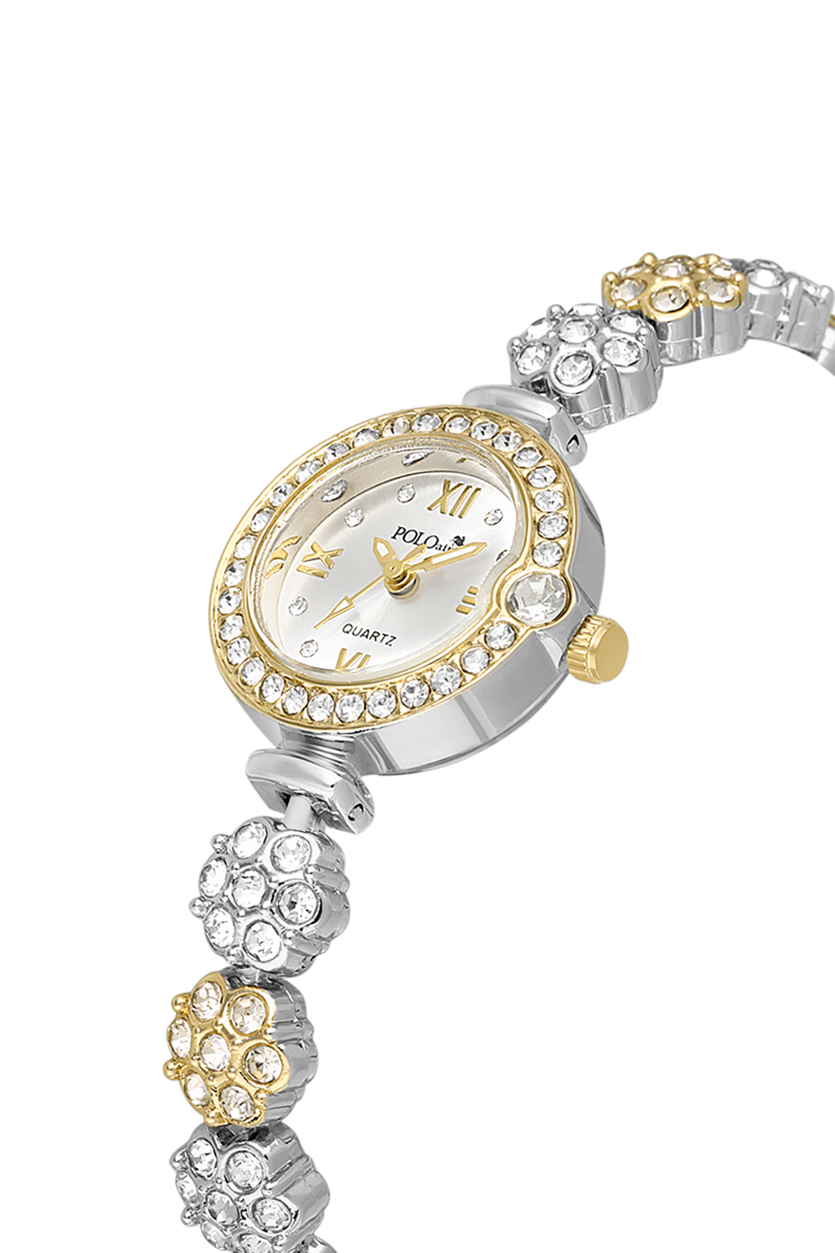 Lüx Taşlı Çiçek Desen Kordon Kadın Kol Saati Gold Gümüş Renk Pl-1584B3X Gold - Gümüş Pl-1584B3X