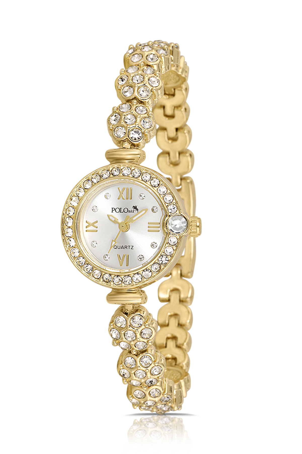 Lüx Taşlı Çiçek Desen Kordon Kadın Kol Saati Gold Renk Pl-1584B1X Altın Pl-1584B1X