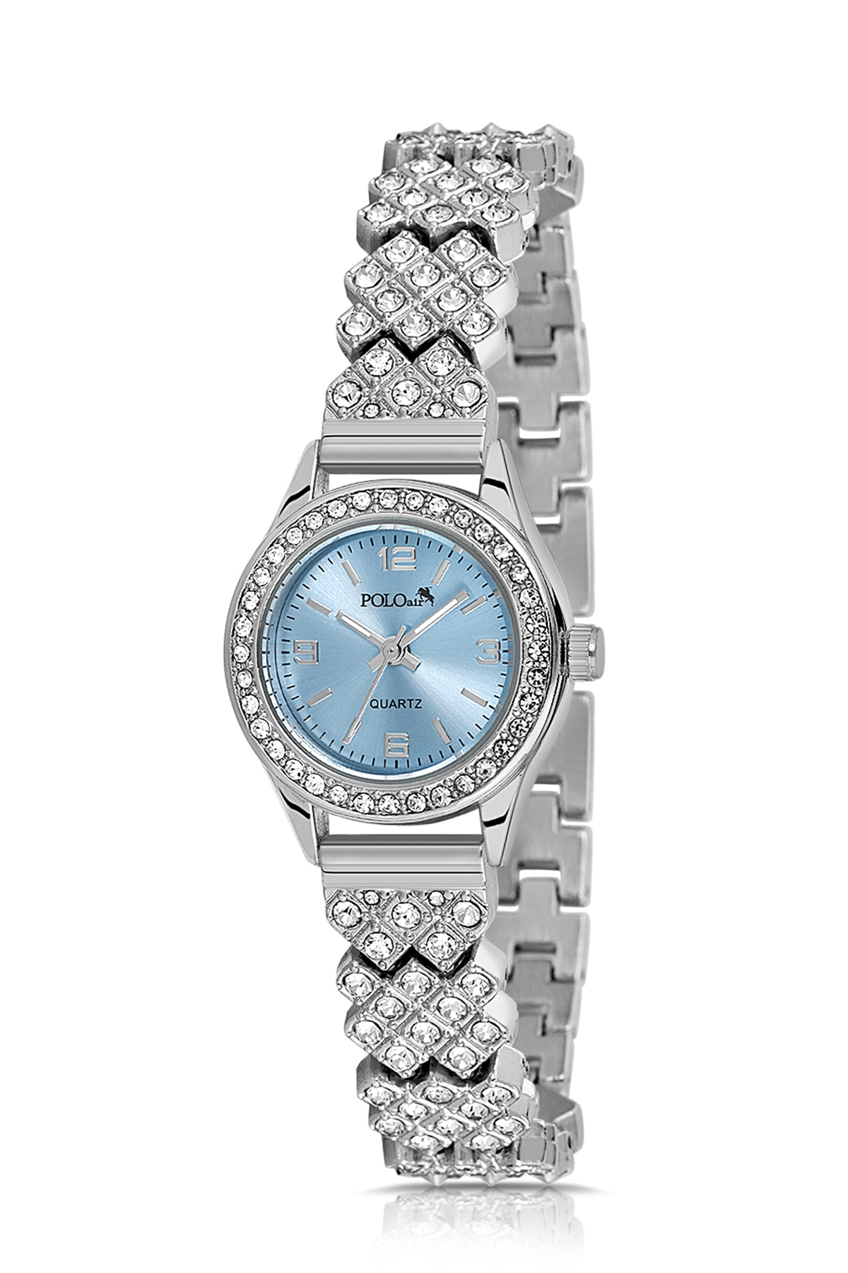 Lüx Taşlı Kadın Kol Saati Oval Bileklik Kombin Gümüş Mavi Renk Pl-1586B5 Mavi Pl-1586B5