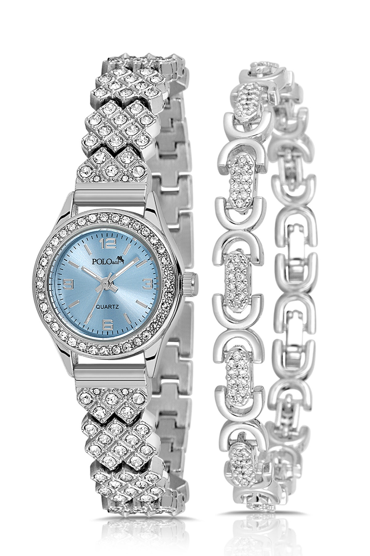 Lüx Taşlı Kadın Kol Saati Oval Bileklik Kombin Gümüş Mavi Renk Pl-1586B5 Mavi Pl-1586B5