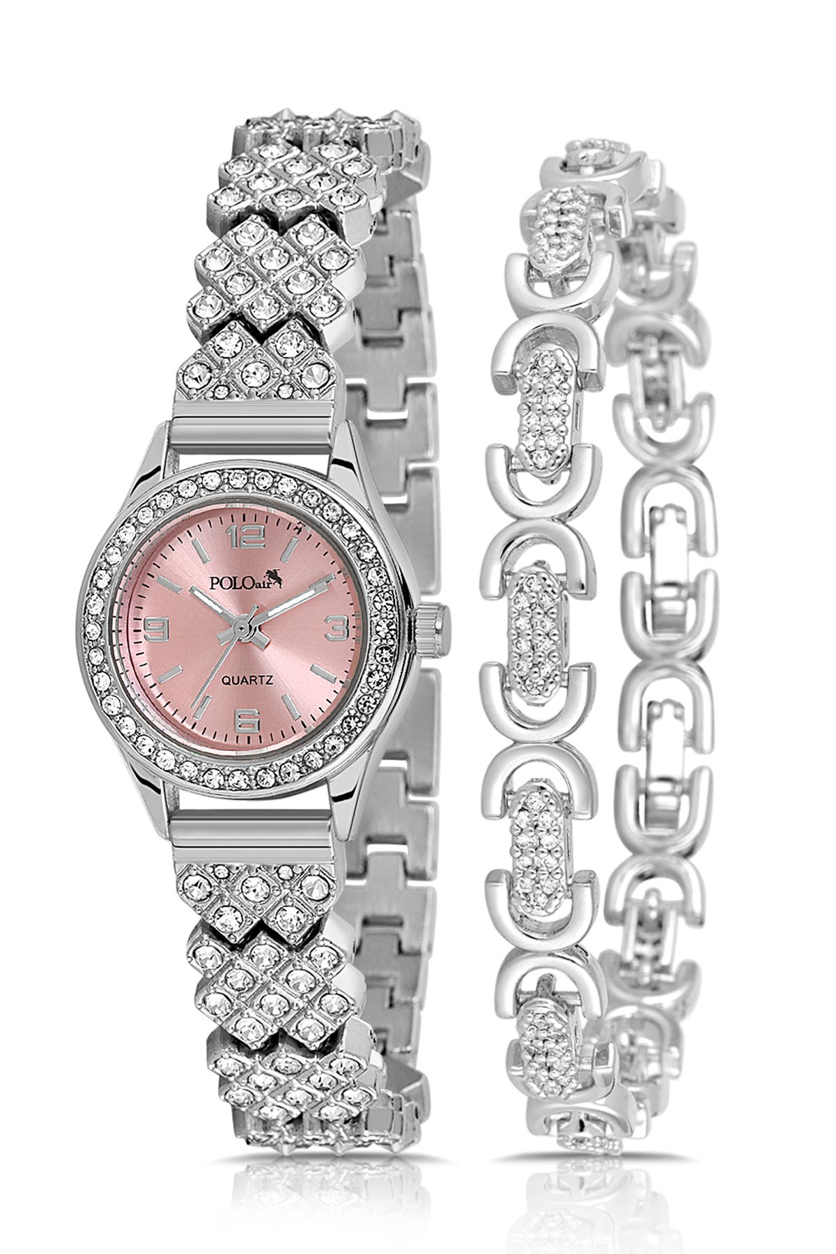 Lüx Taşlı Kadın Kol Saati Oval Bileklik Kombin Gümüş Pembe Renk Pl-1586B3 Pembe Pl-1586B3