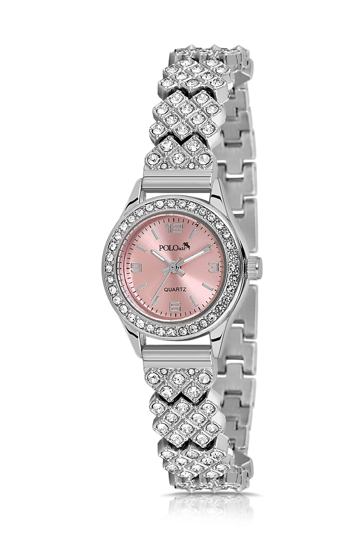 Lüx Taşlı Kadın Kol Saati Oval Bileklik Kombin Gümüş Pembe Renk Pl-1586B3 Pembe Pl-1586B3