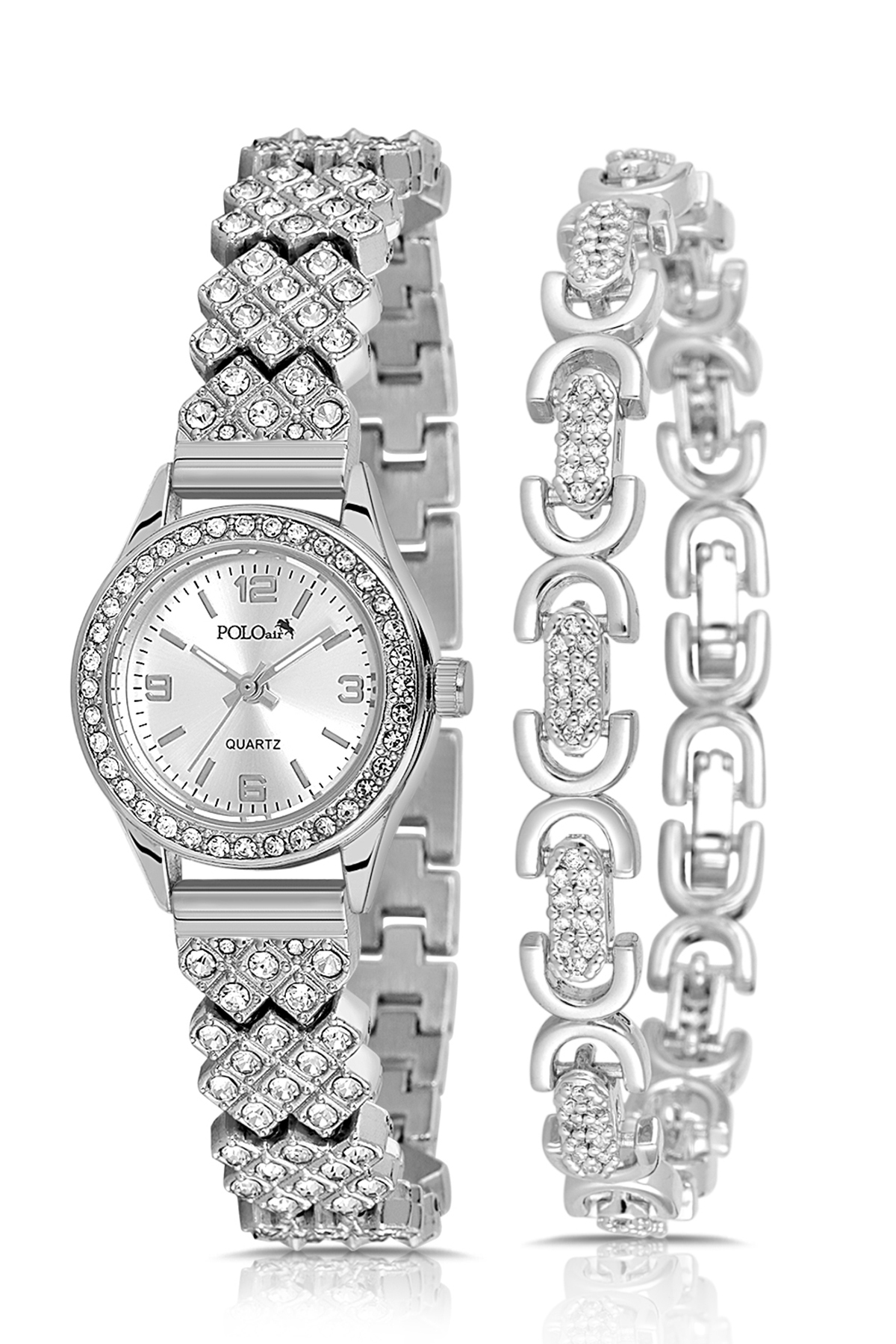 Lüx Taşlı Kadın Kol Saati Oval Bileklik Kombin Gümüş Renk Pl-1586B2 Gümüş Pl-1586B2