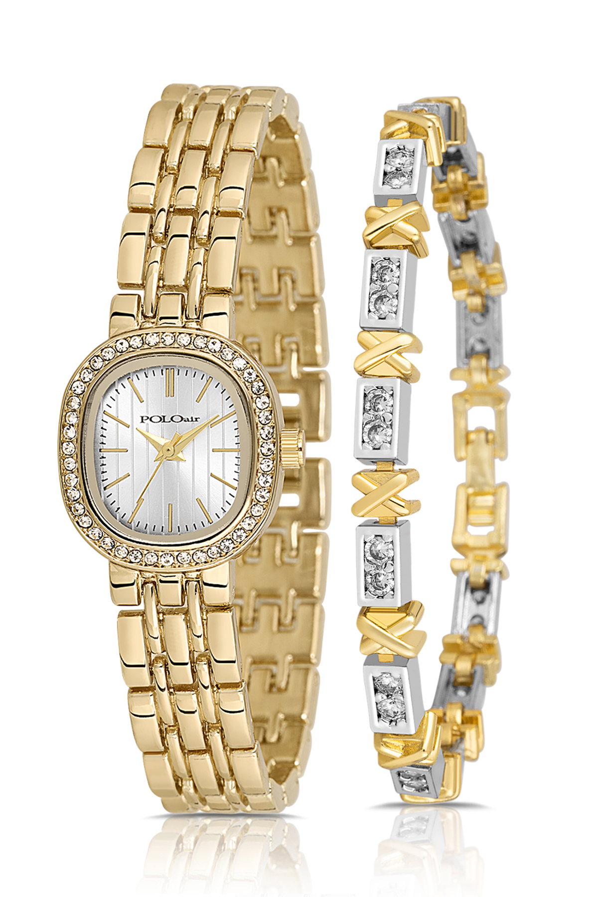 Lüx Taşlı Kadın Kol Saati Xoxo Bileklik Gold Renk Pl-1573B1 Altın Pl-1573B1