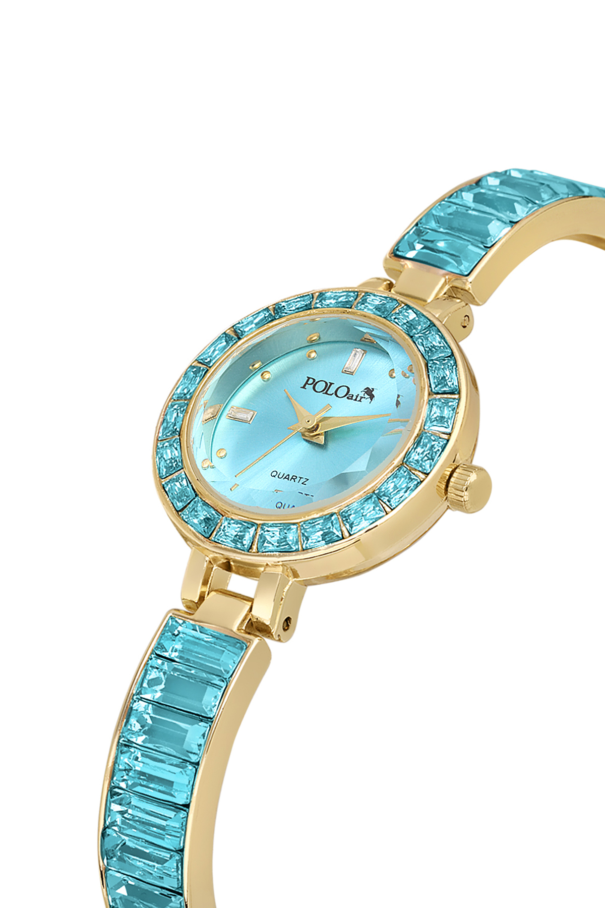 Lüx Taşlı Kelepçe Kadın Kol Saati Gold Mavi Renk Pl-1582B5X Mavi Pl-1582B5X