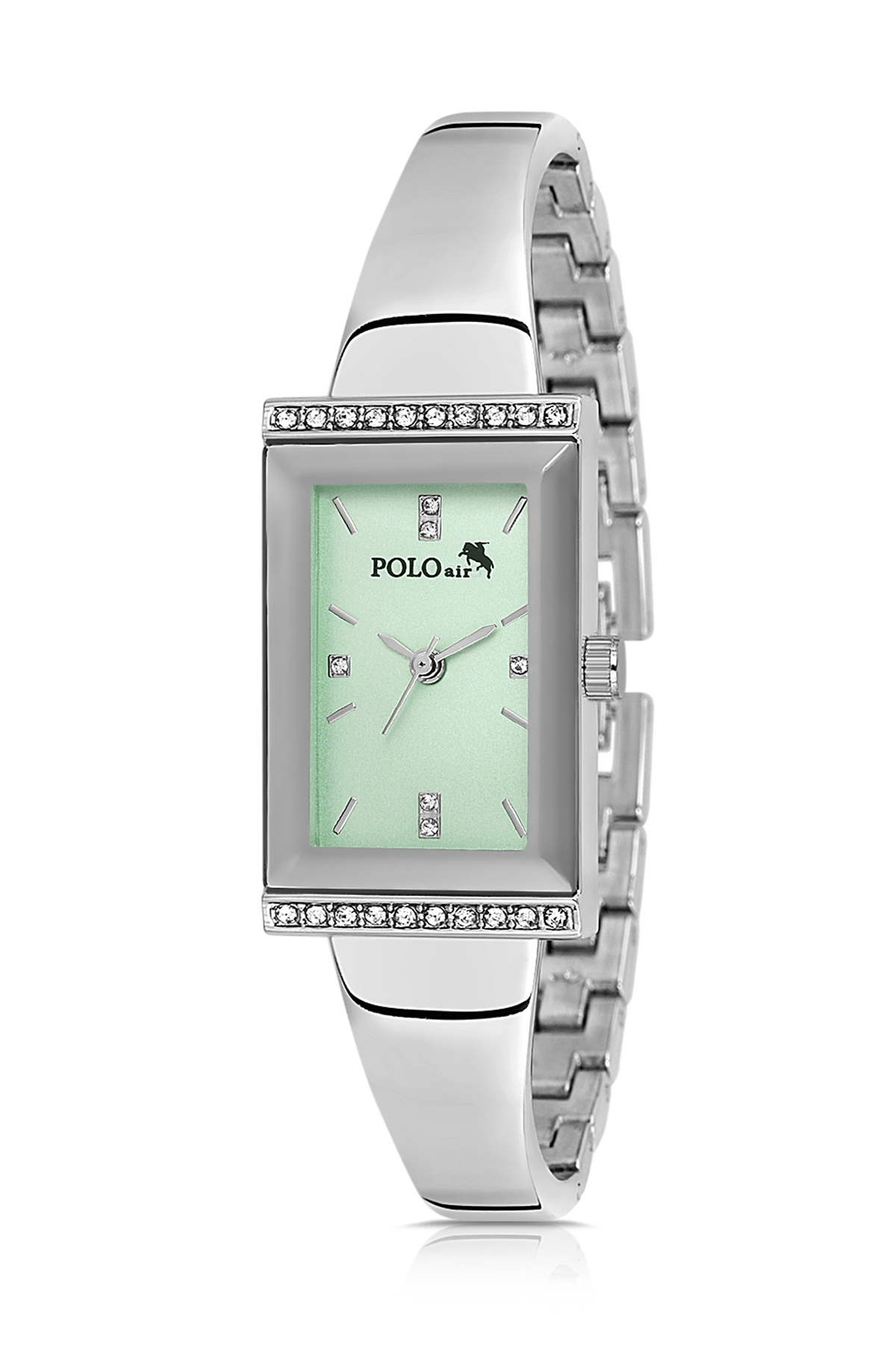 Lüx Taşlı Kelepçe Kadın Kol Saati Gümüş Yeşil Renk Pl-1566B4X Yeşil Pl-1566B4X