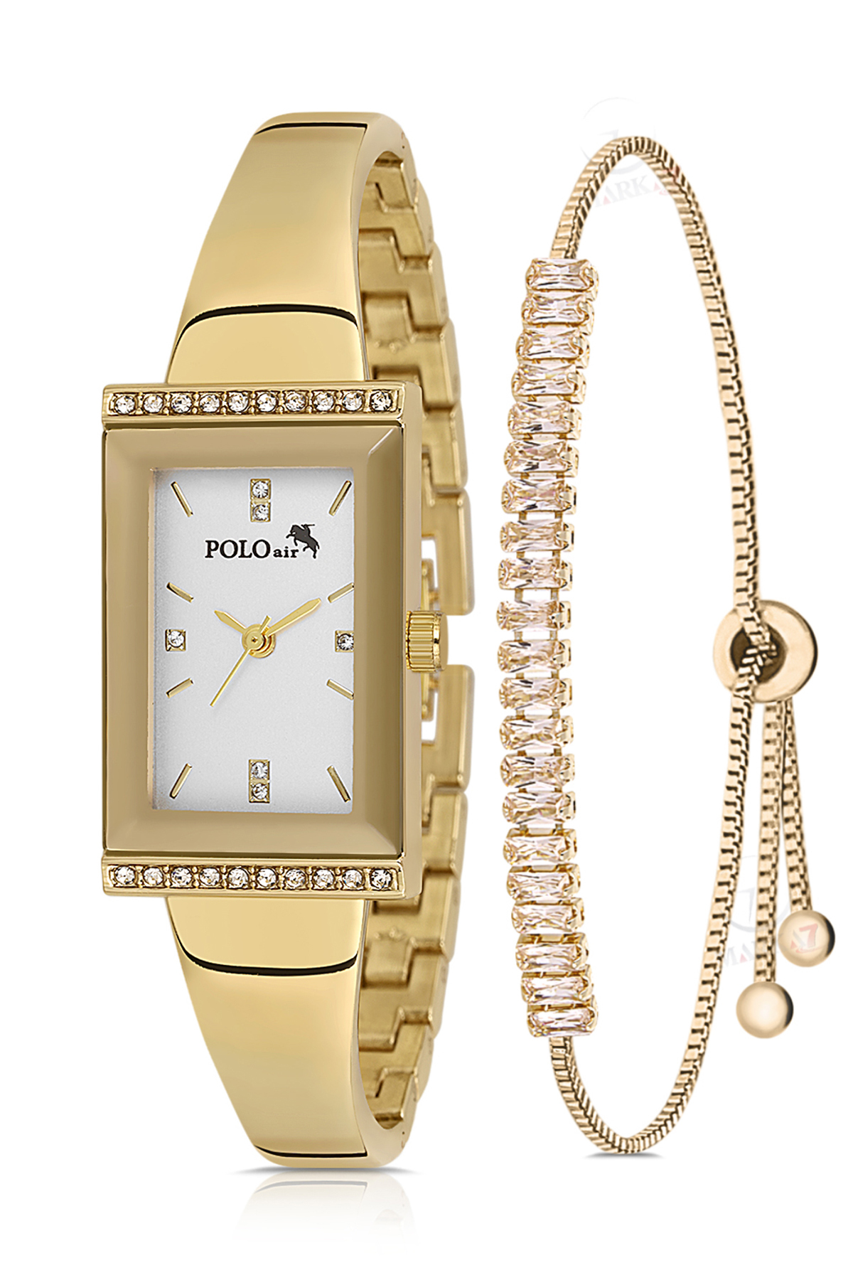 Lüx Taşlı Kelepçe Kadın Kol Saati Zirkon Taşlı Baget Bileklik Kombin Gold Renk Pl-1566B1 Altın Pl-1566B1