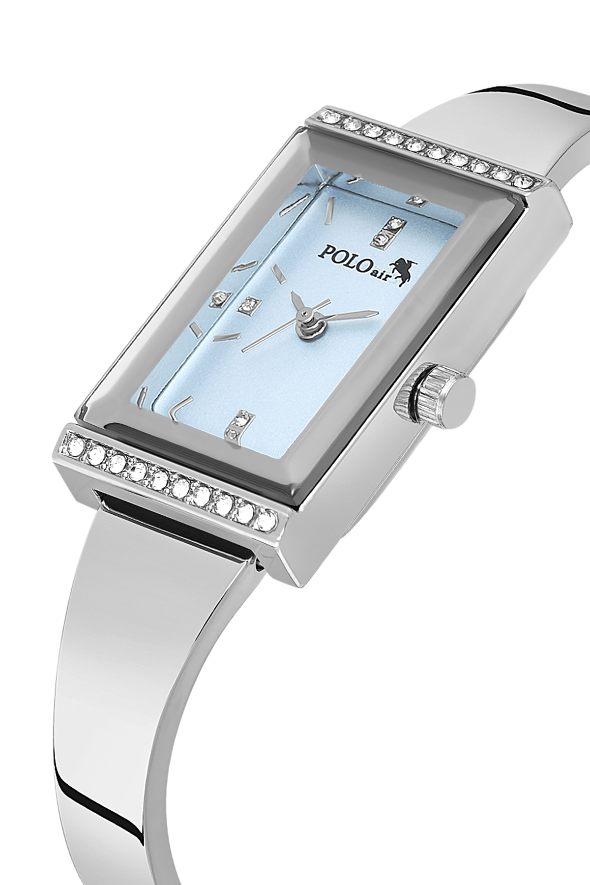 Lüx Taşlı Kelepçe Kadın Kol Saati Zirkon Taşlı Baget Bileklik Kombin Gümüş Mavi Renk Pl-1566B5 Mavi Pl-1566B5