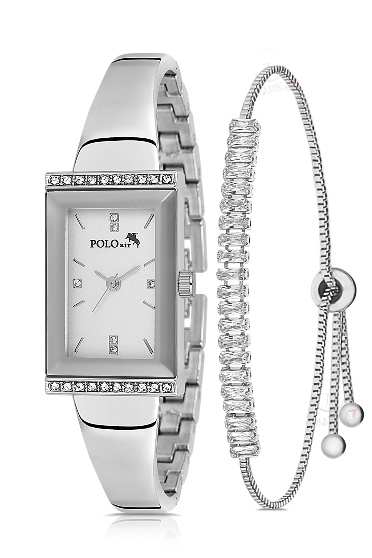 Lüx Taşlı Kelepçe Kadın Kol Saati Zirkon Taşlı Baget Bileklik Kombin Gümüş Renk Pl-1566B2 Gümüş Pl-1566B2