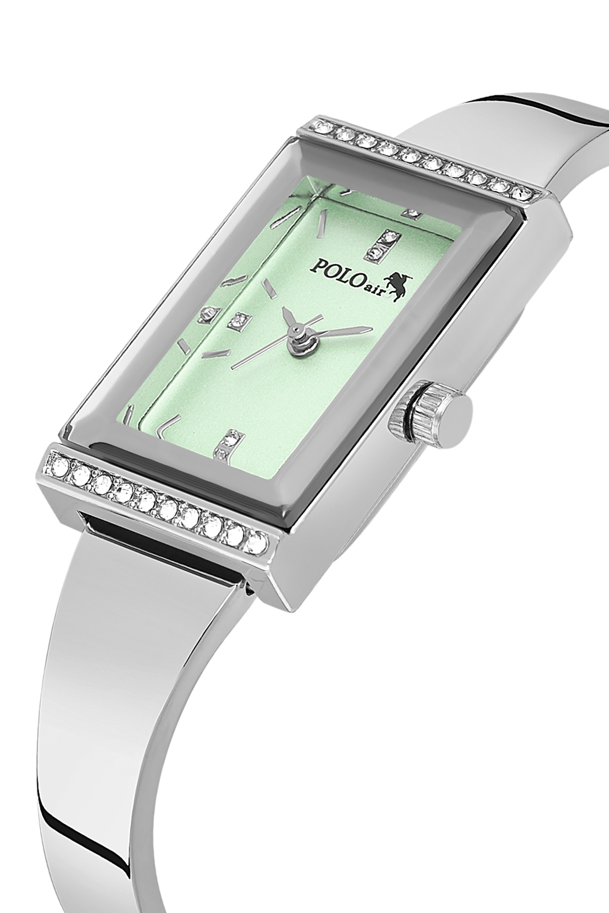 Lüx Taşlı Kelepçe Kadın Kol Saati Zirkon Taşlı Baget Bileklik Kombin Gümüş Yeşil Renk Pl-1566B4 Yeşil Pl-1566B4