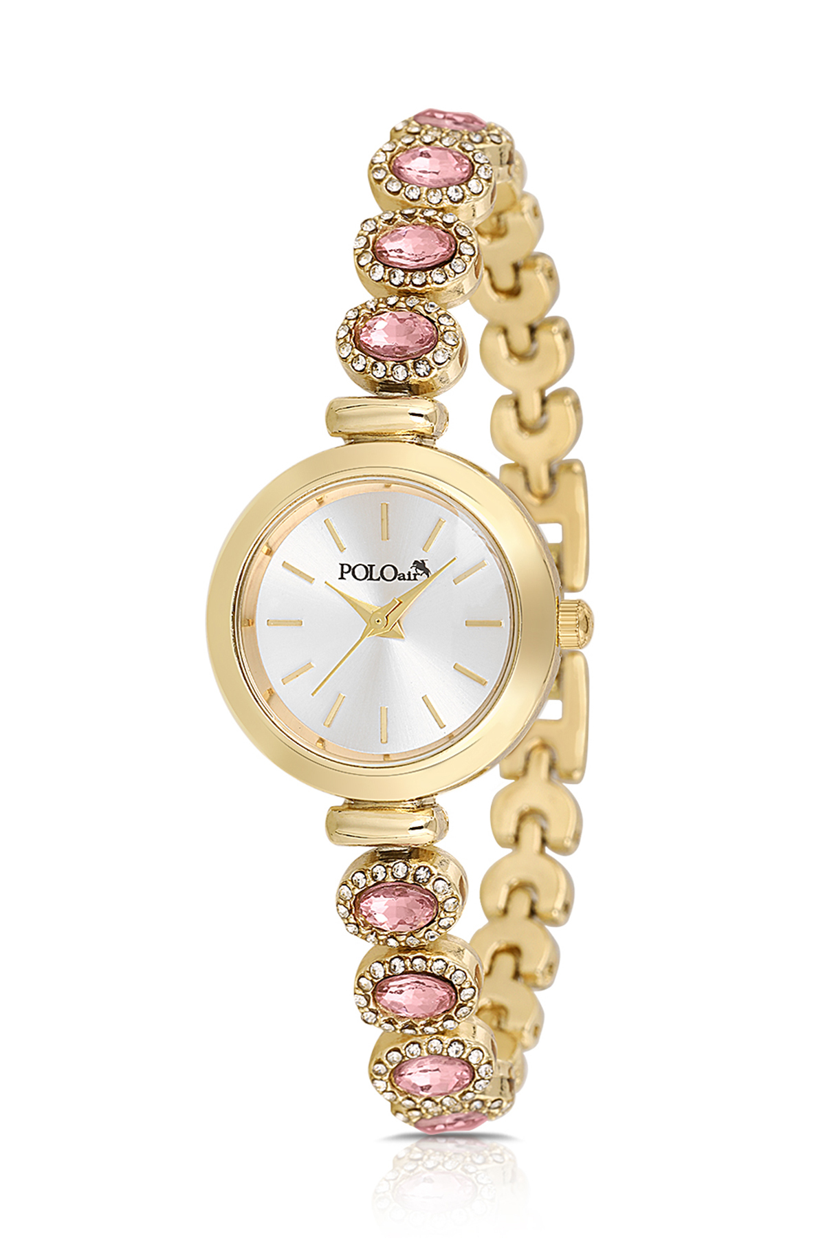 Lüx Taşlı Kordon Kadın Kol Saati Yıldız Bileklik Kombin Gold Pembe Renk Pl-1574B4 Pembe - Altın Pl-1574B4