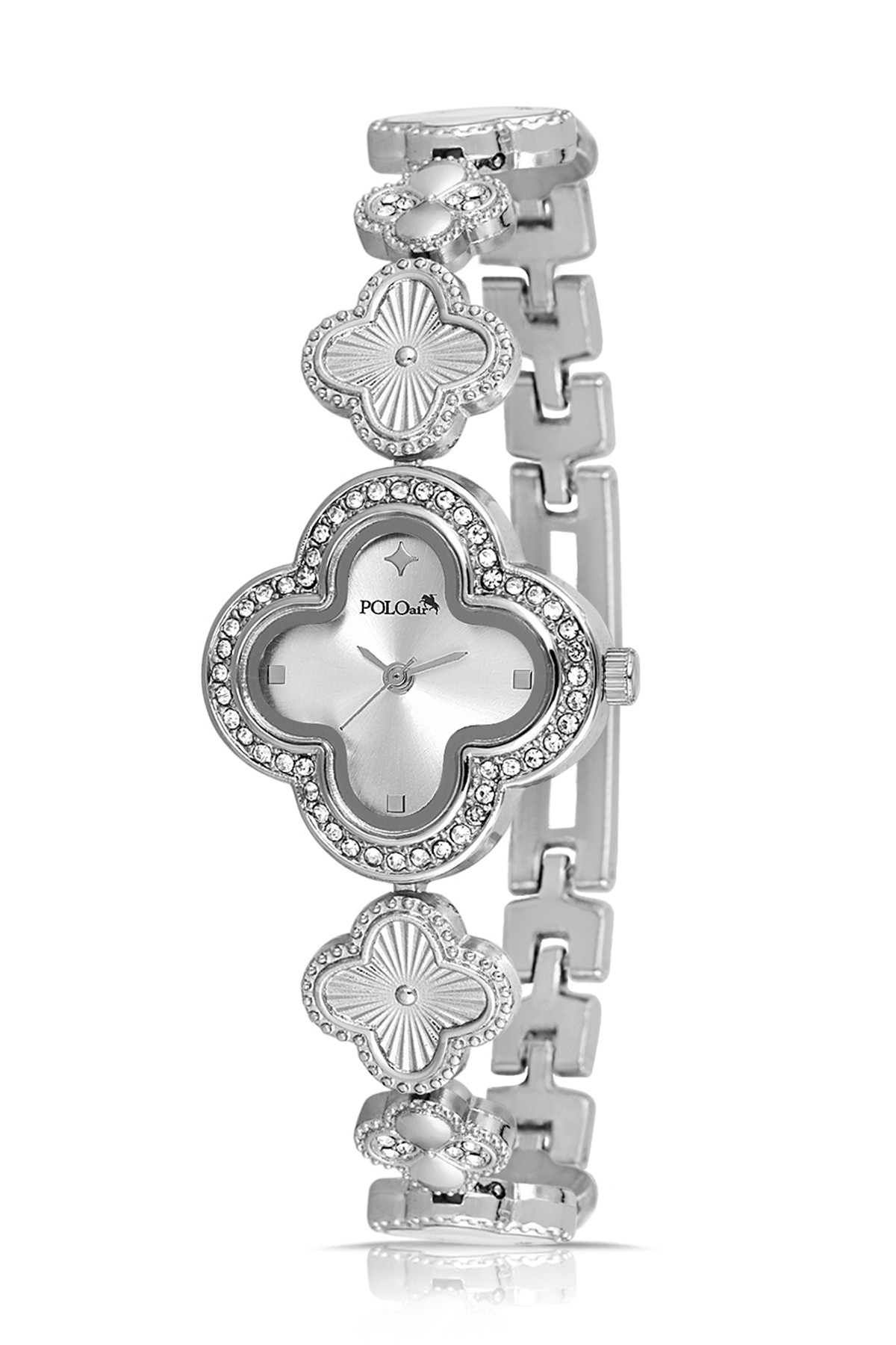 Lüx Taşlı Yonca Desenli Kadın Kol Saati Gümüş Beyaz Renk Pl-1560B2X Gümüş Pl-1560B2X