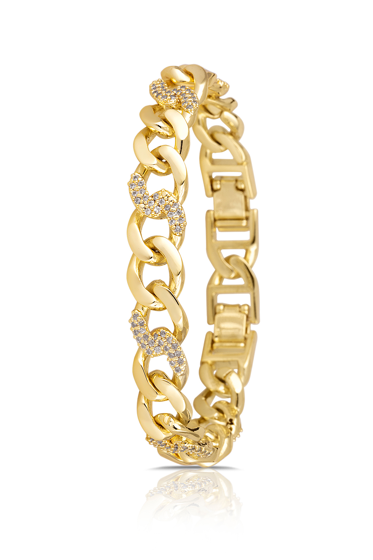 Lüx Taşlı Zincir Kordon Kadın Kol Saati Halka Bileklik Gümüş Gold Renk Pl-1572B3 Altın - Gümüş Pl-1572B3