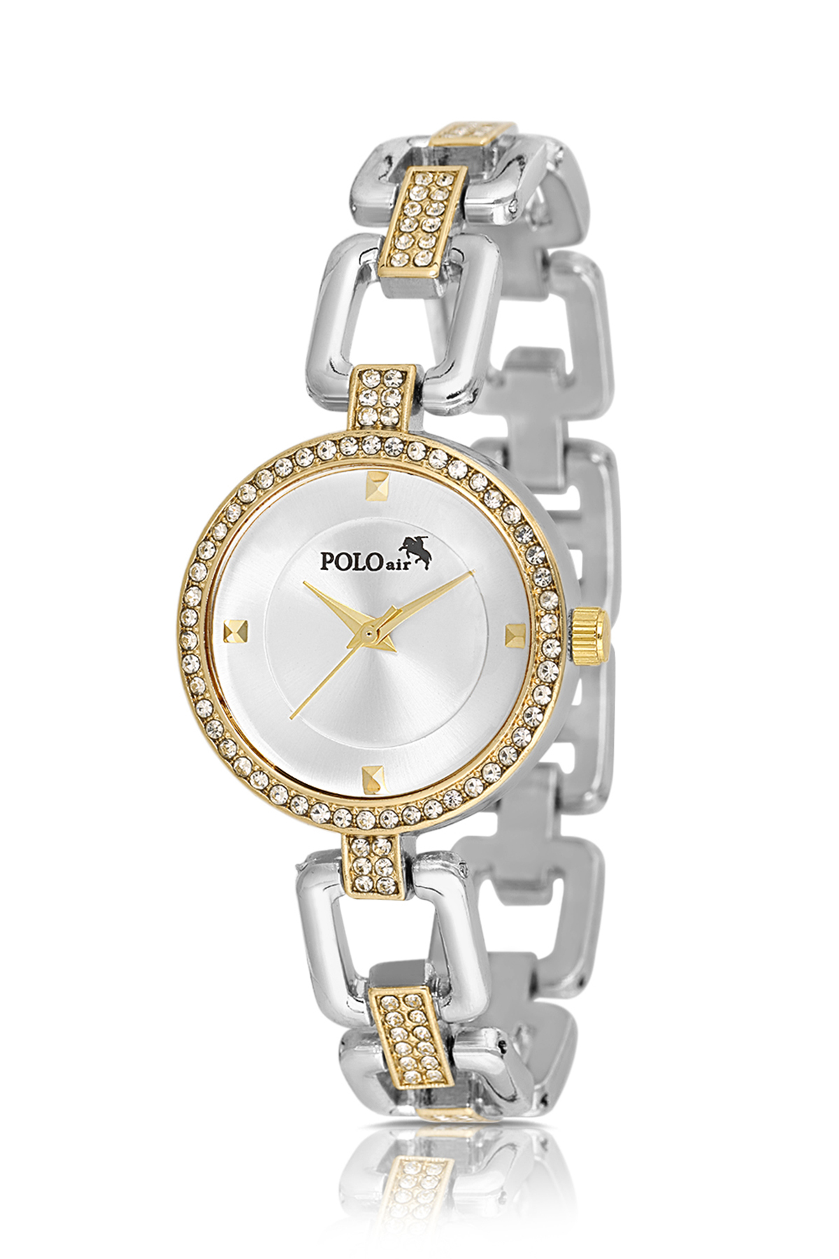 Lüx Taşlı Zincir Kordon Kadın Kol Saati Halka Bileklik Gümüş Gold Renk Pl-1572B3 Altın - Gümüş Pl-1572B3