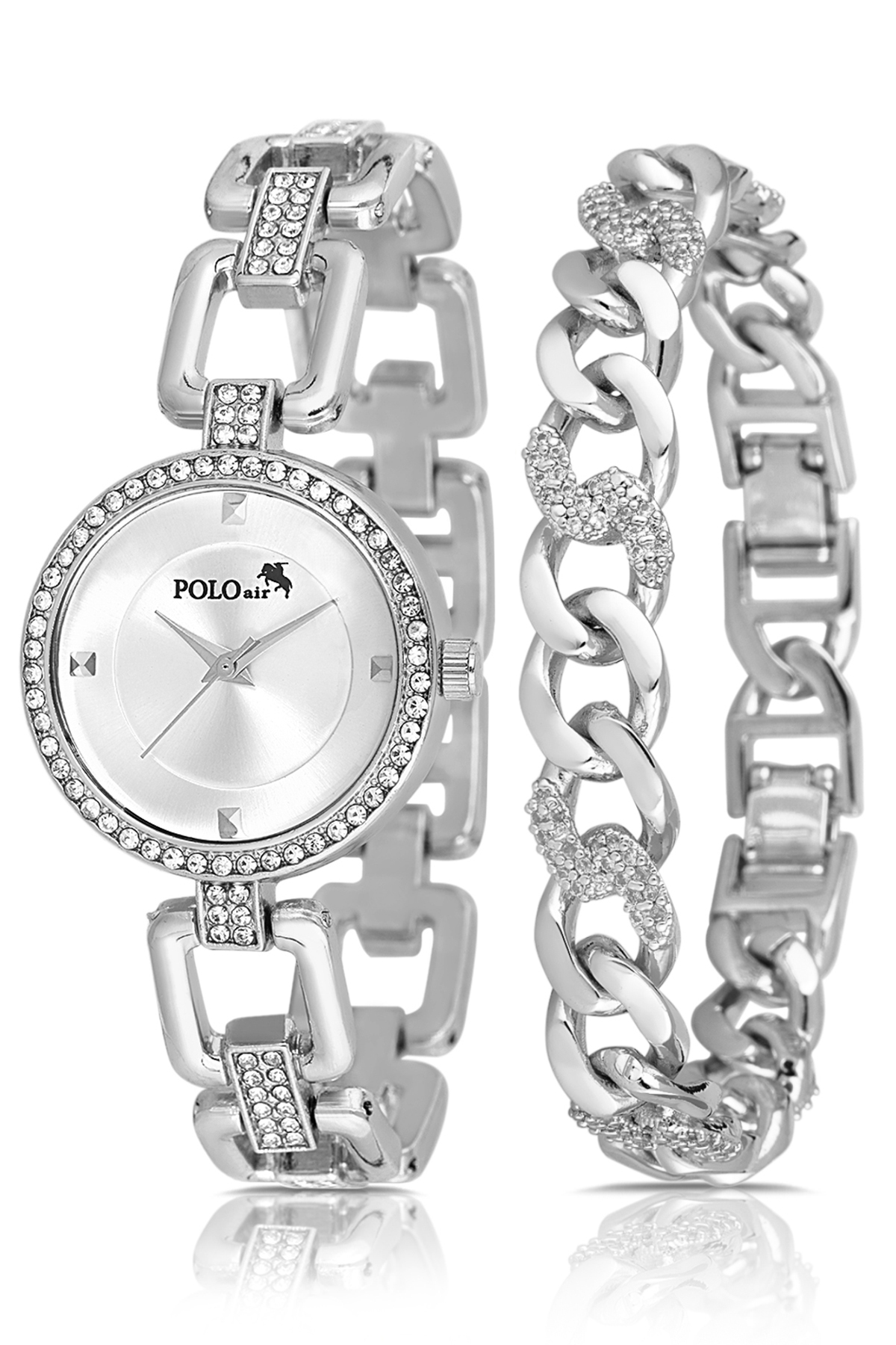 Lüx Taşlı Zincir Kordon Kadın Kol Saati Halka Bileklik Gümüş Renk Pl-1572B2 Gümüş Pl-1572B2