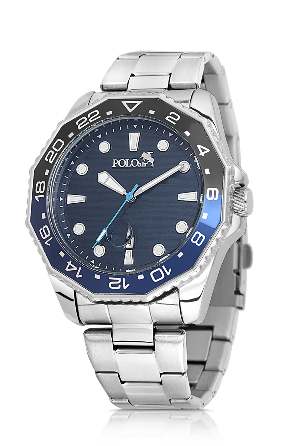 Mercek Takvimli Döner Kasa Gümüş Lacivert Siyah Erkek Kol Saati Pl-7047E2X Lacivert Pl-7047E2X