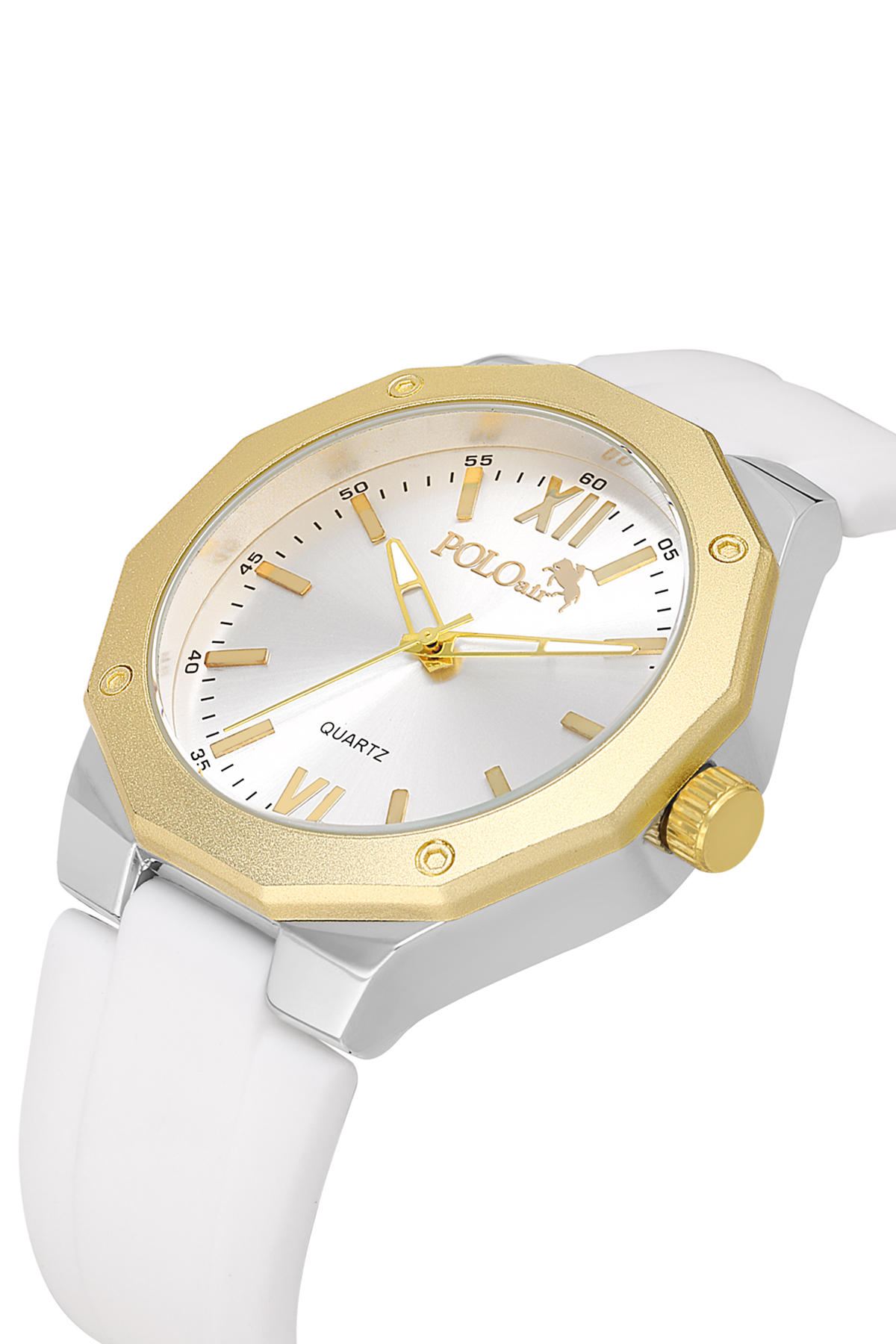 Metal Kasa Silikon Kordon Erkek Kol Saati Beyaz Gold Gümüş Renk Pl-7048E5X Beyaz Pl-7048E5X