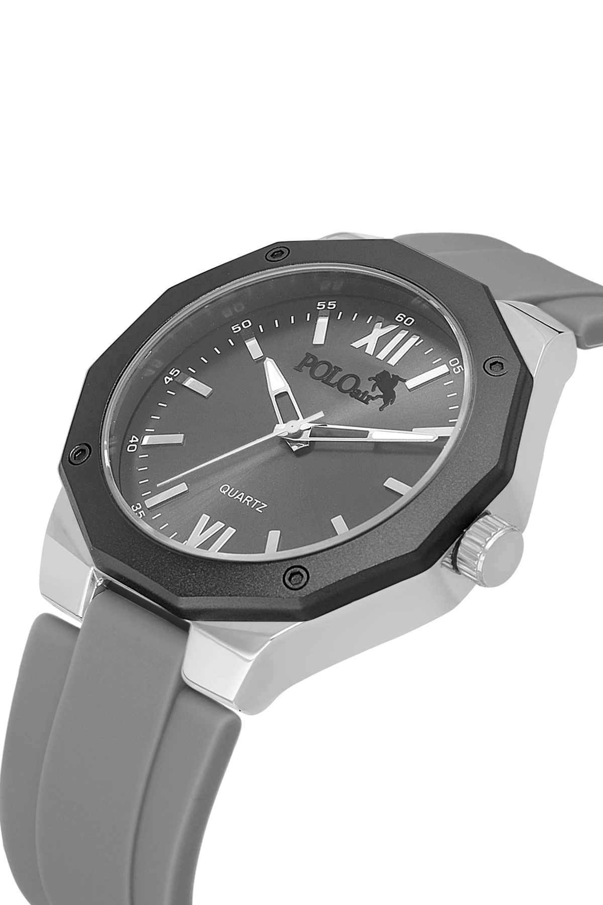 Metal Kasa Silikon Kordon Erkek Kol Saati Gri Antrasit Gümüş Renk Pl-7048E4X Gri Pl-7048E4X