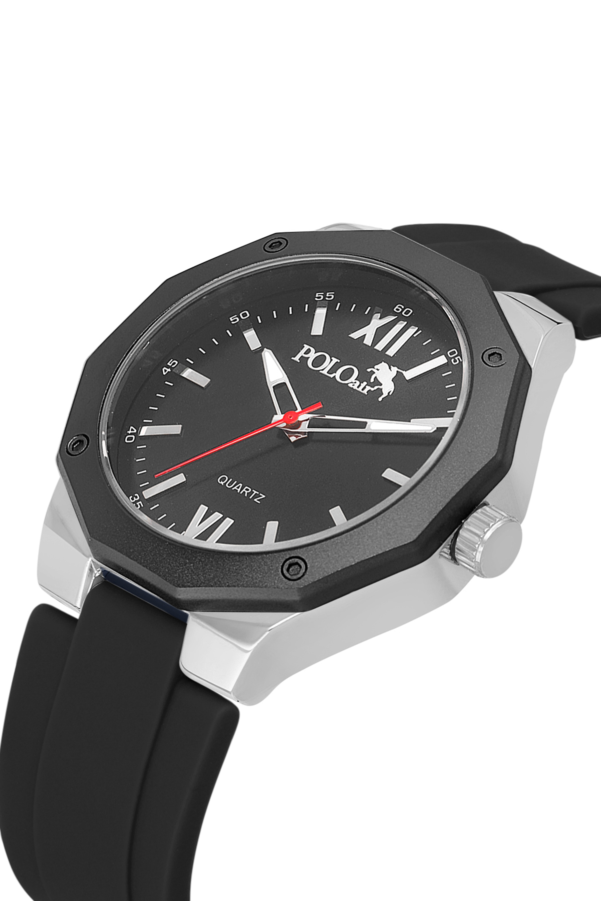 Metal Kasa Silikon Kordon Erkek Kol Saati Siyah Gümüş Renk Pl-7048E1X Siyah Pl-7048E1X