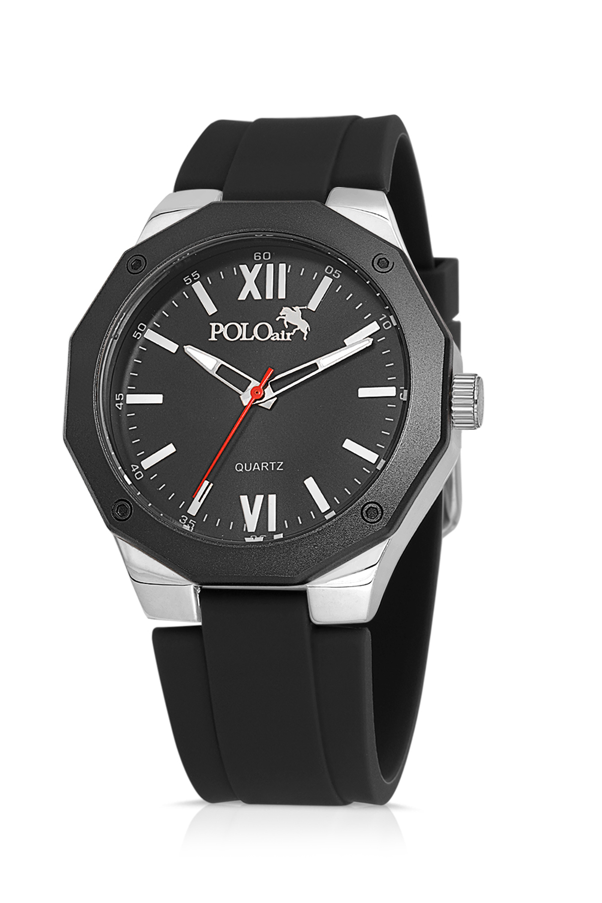 Metal Kasa Silikon Kordon Erkek Kol Saati Siyah Gümüş Renk Pl-7048E1X Siyah Pl-7048E1X