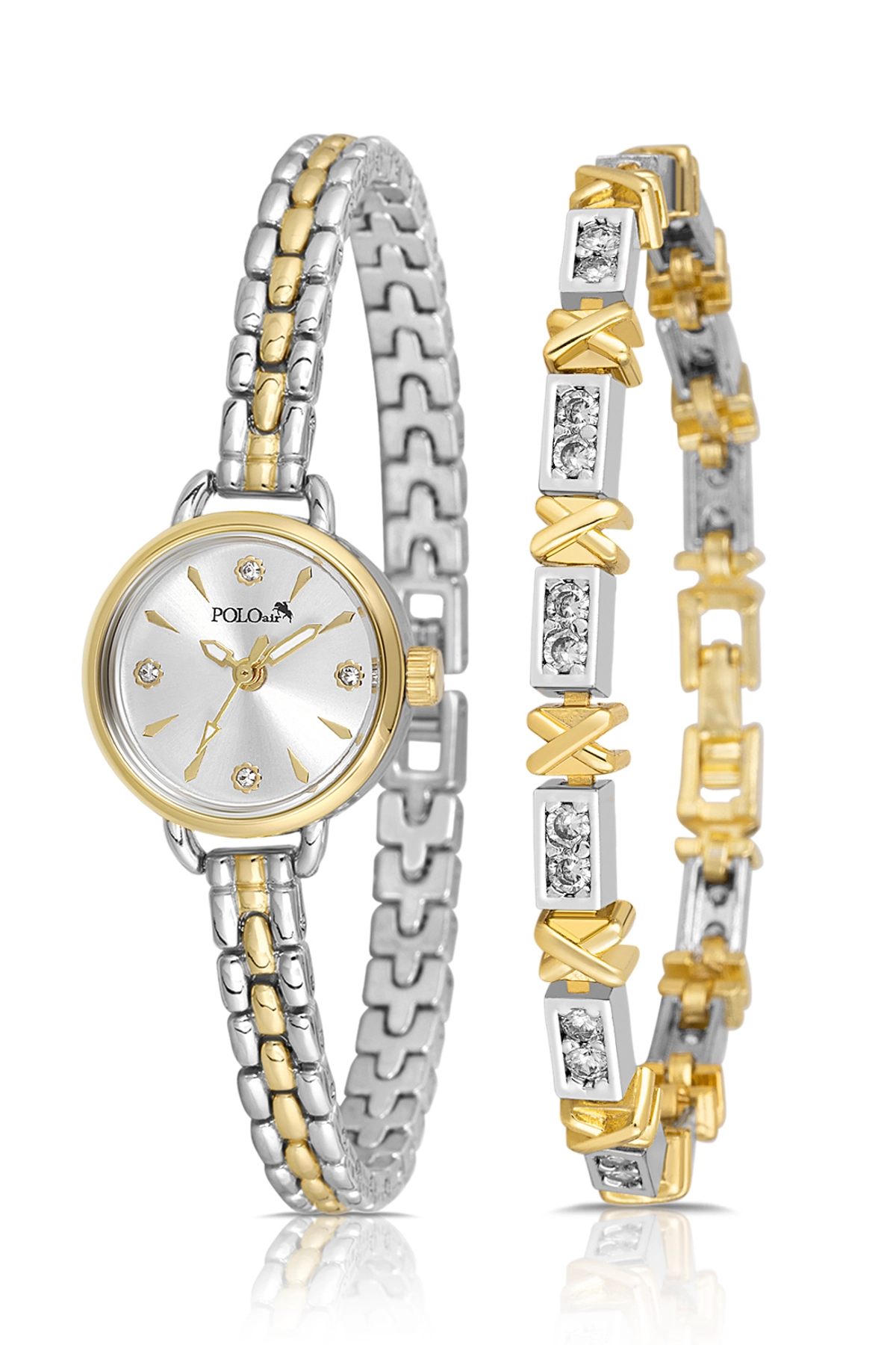 Minimal Kadın Kol Saati Xoxo Bileklik Kombin Gold Gümüş Renk Pl-1581B3 Çok Renkli Pl-1581B3