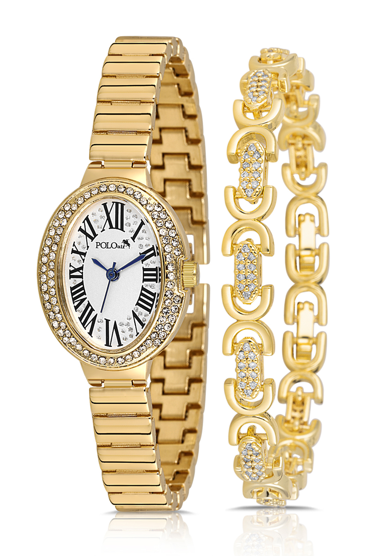 Oval Kasa Kadın Kol Saati Oval Bileklik Kombin Gold Renk Pl-1568B1 Altın Pl-1568B1
