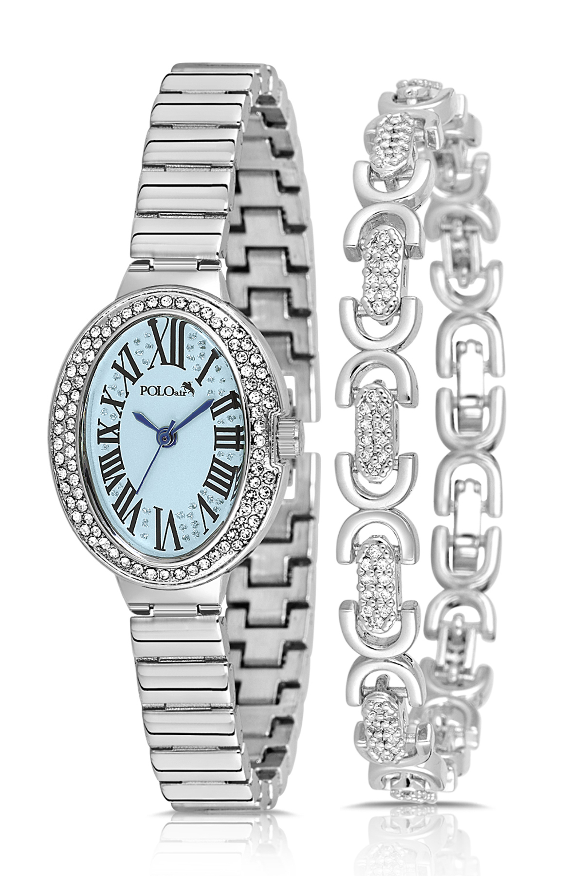 Oval Kasa Kadın Kol Saati Oval Bileklik Kombin Gümüş Mavi Renk Pl-1568B5 Mavi Pl-1568B5