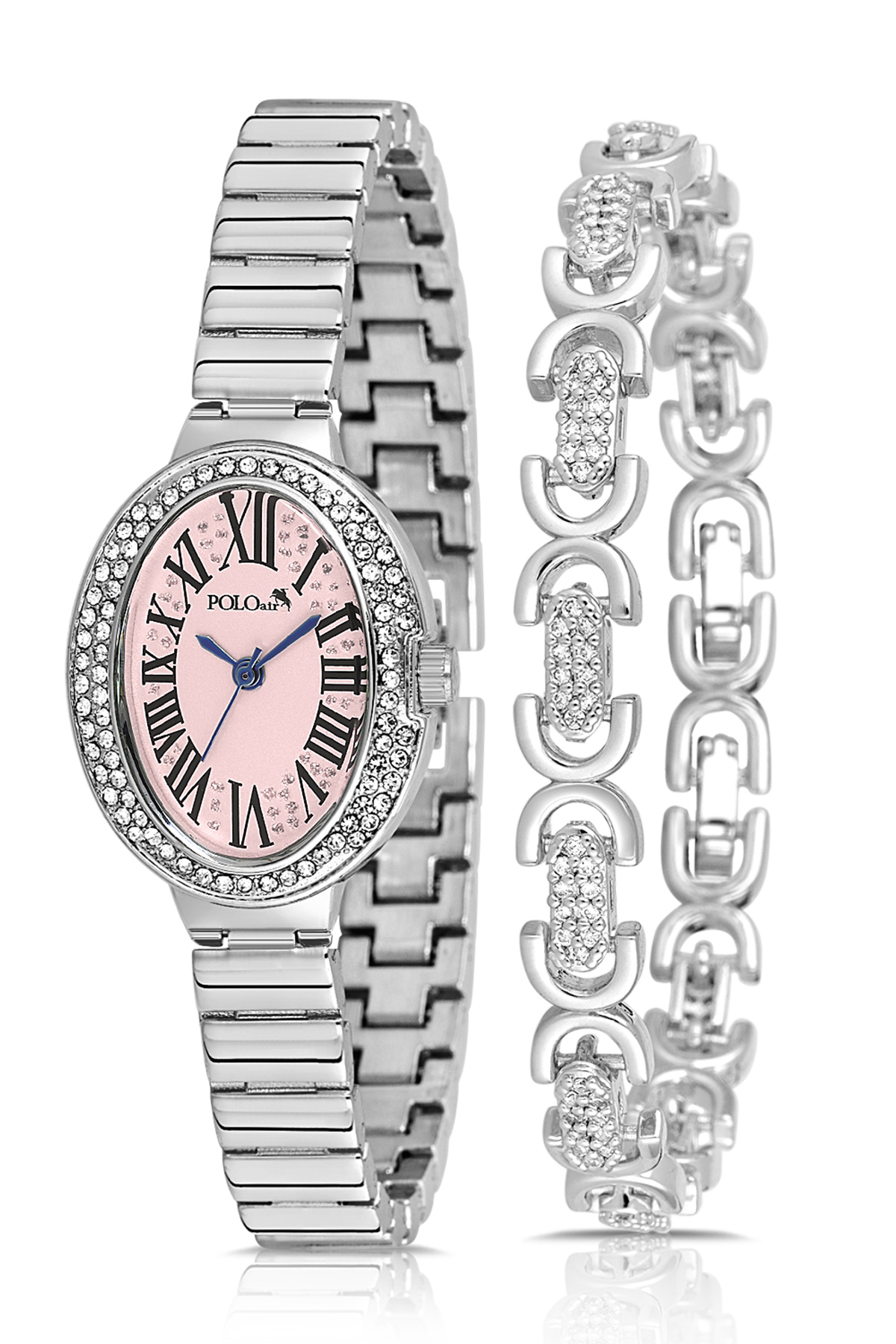 Oval Kasa Kadın Kol Saati Oval Bileklik Kombin Gümüş Pembe Renk Pl-1568B3 Pembe Pl-1568B3
