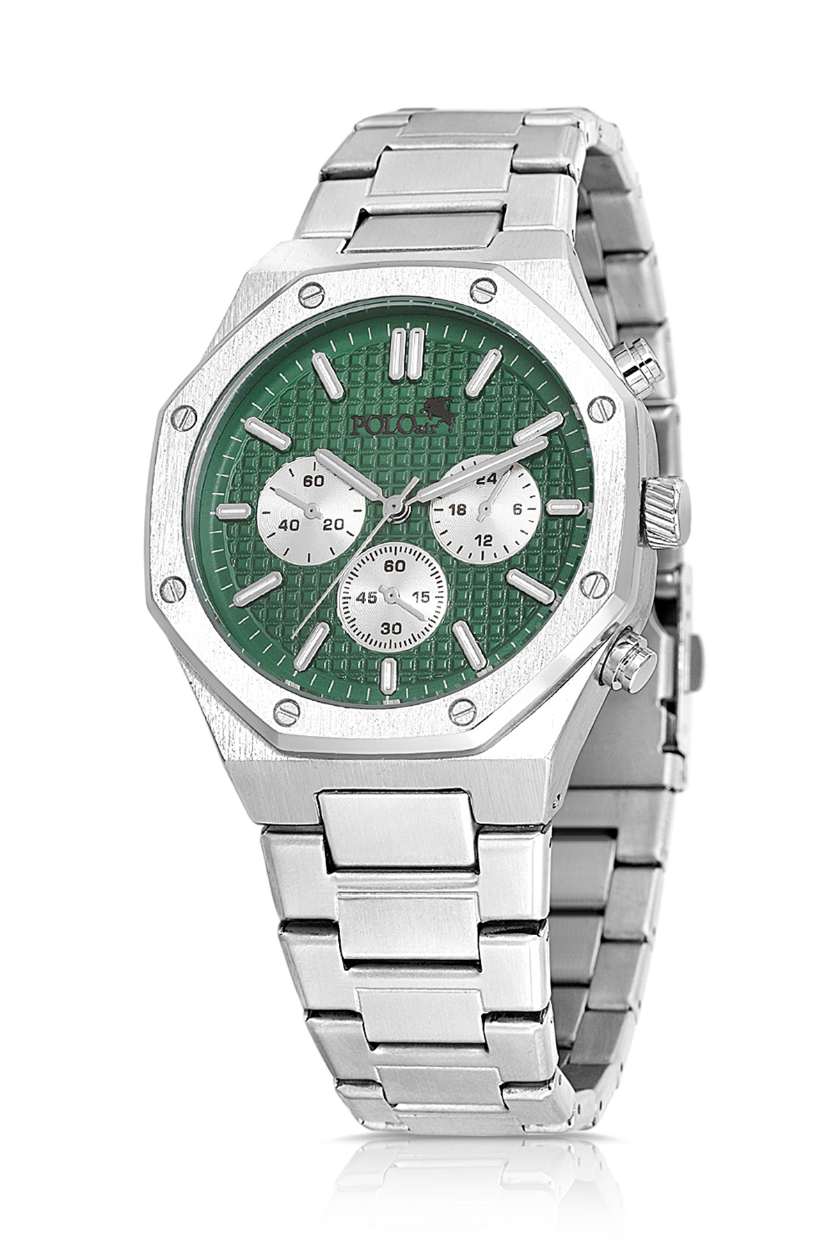 Sekizgen Kasa Erkek Kol Saati Mat Gümüş Yeşil Renk Pl-7025E3X Yeşil Pl-7025E3X