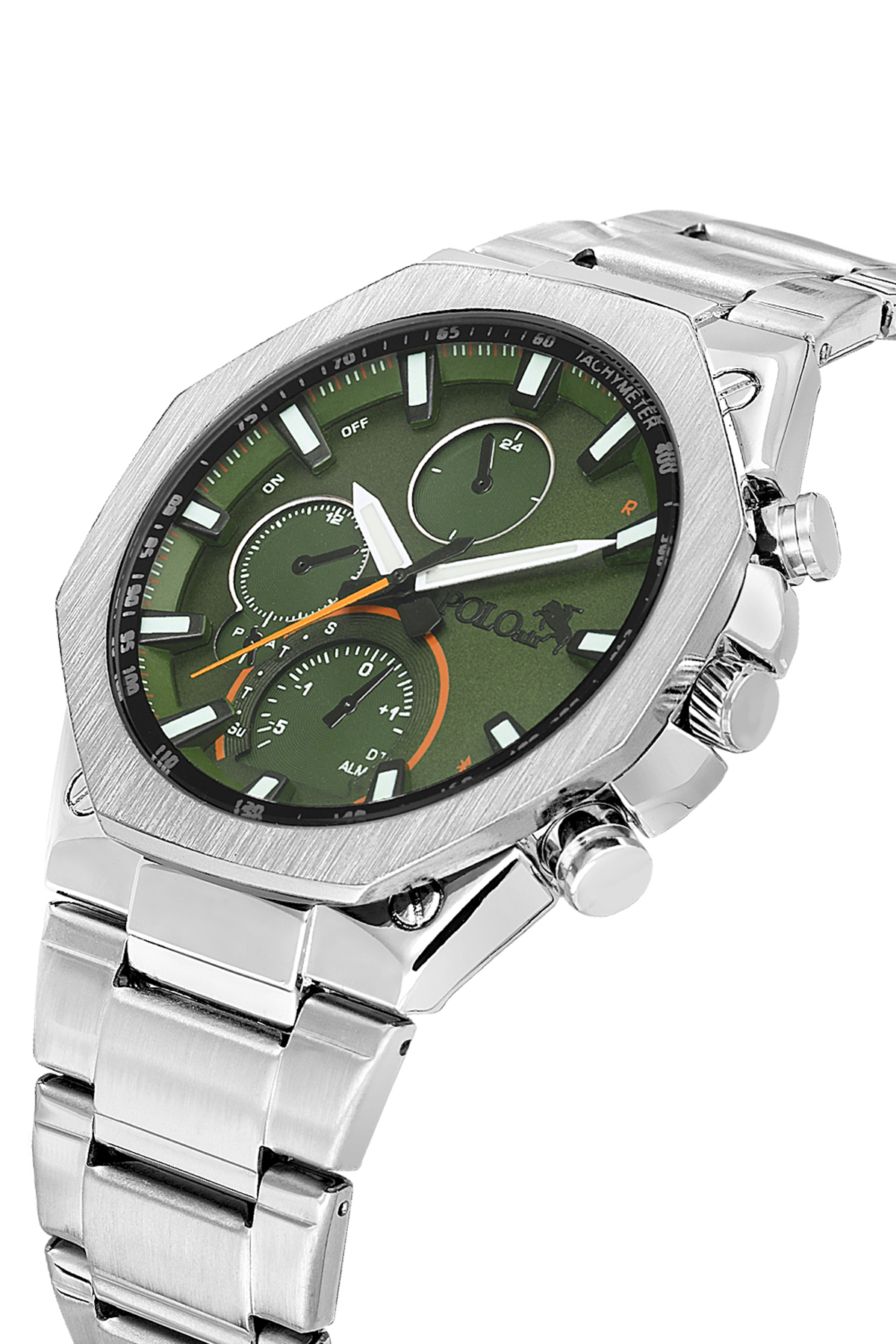Sekizgen Kasa Erkek Kol Saati Mat Gümüş Yeşil Renk Pl-7044E3X Yeşil Pl-7044E3X