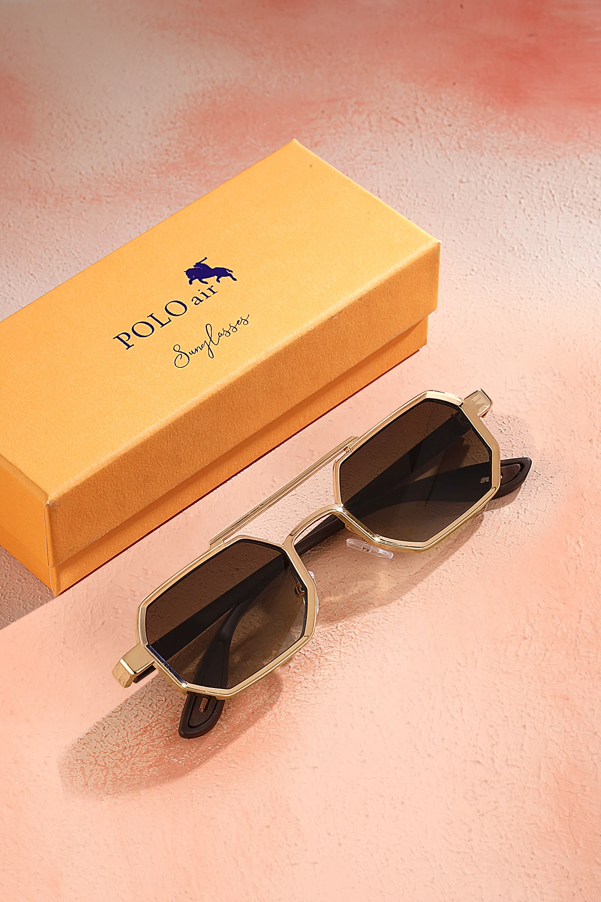 Uv400 Korumalı Metal Çerçeve Plastik Sap Unisex Güneş Gözlük Gold Kahverengi Renk Plg-2102C5 Kahverengi-Gold Plg-2102C5