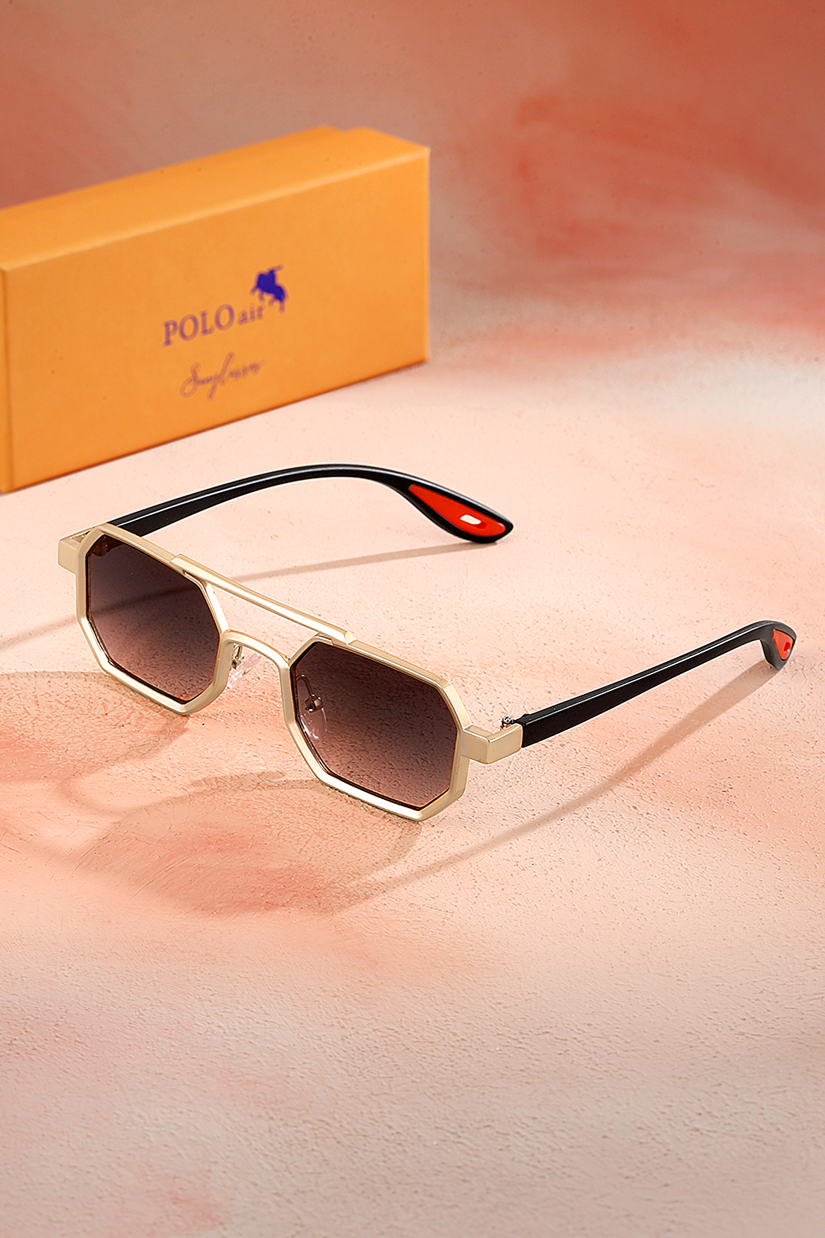 Uv400 Korumalı Metal Çerçeve Plastik Sap Unisex Güneş Gözlük Gold Siyah Kızıl Bakır Renk Plg-2102C6 Gold-Siyah-Bakır Kızıl Plg-2102C6