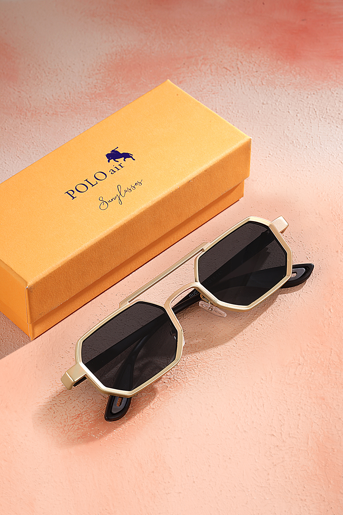 Uv400 Korumalı Metal Çerçeve Plastik Sap Unisex Güneş Gözlük Gold Siyah Renk Plg-2102C4 Sarı Plg-2102C4