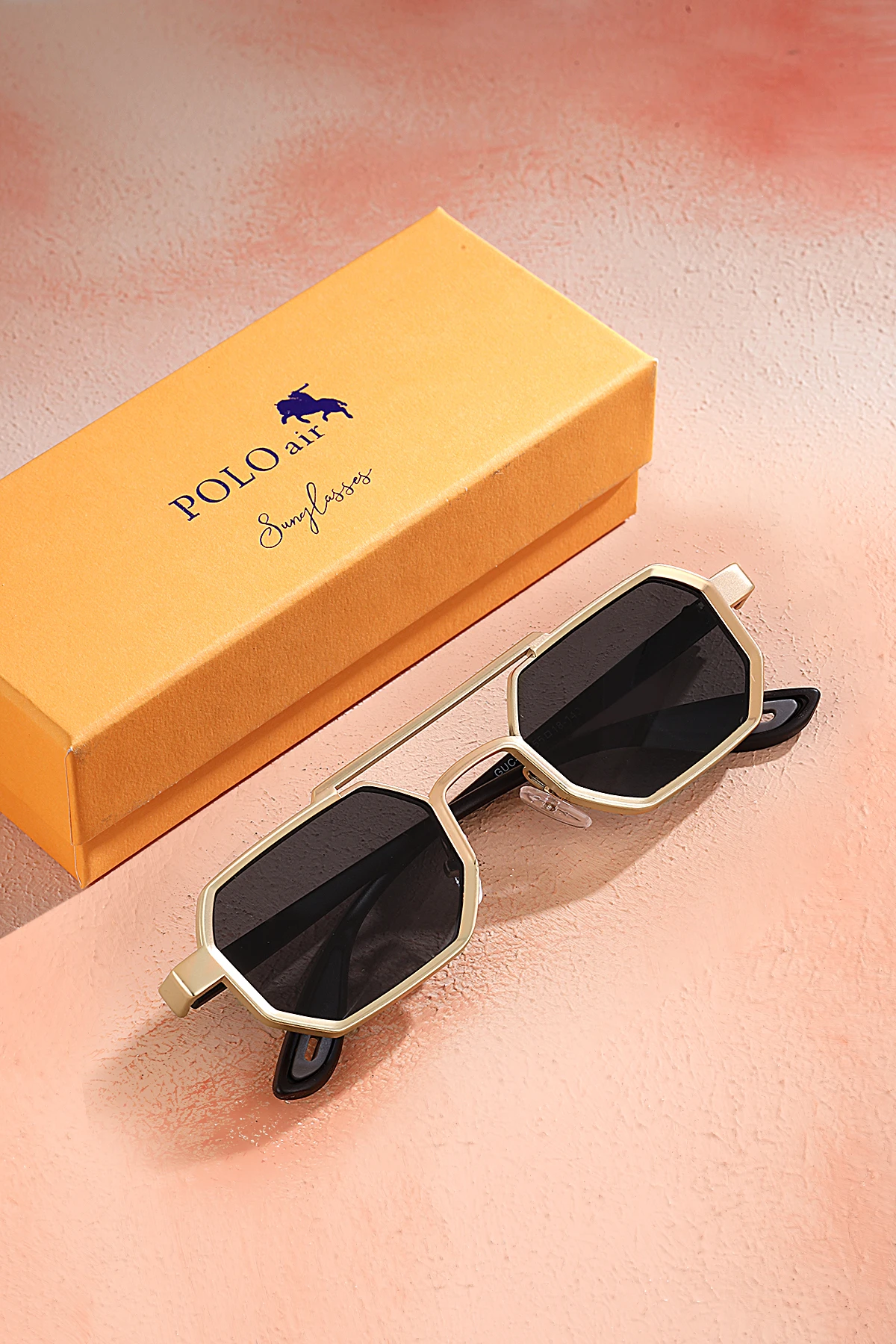 Uv400 Korumalı Metal Çerçeve Plastik Sap Unisex Güneş Gözlük Gold Siyah Renk Plg-2102C4 Sarı Plg-2102C4