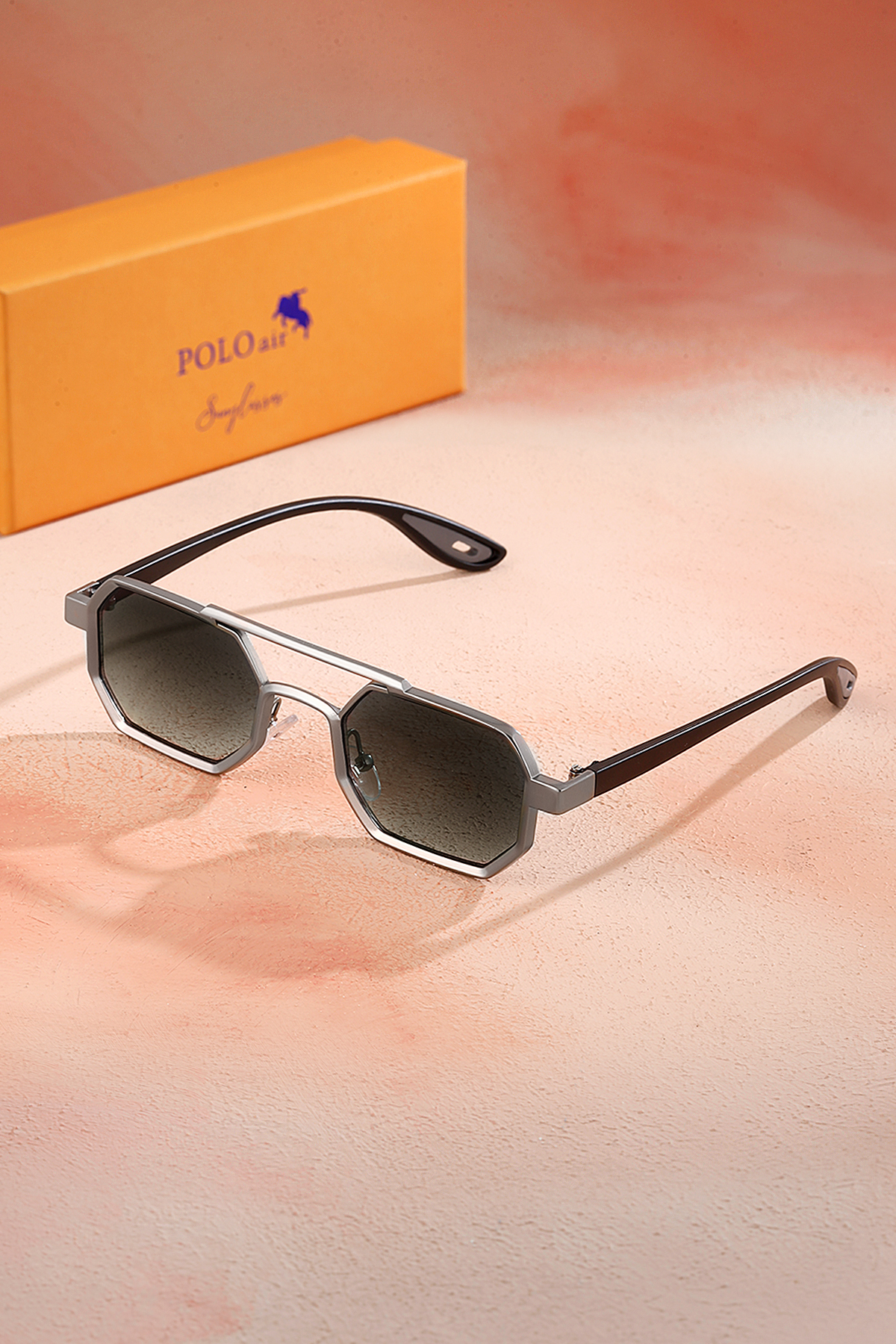 Uv400 Korumalı Metal Çerçeve Plastik Sap Unisex Güneş Gözlük Siyah Gümüş Renk Plg-2102C3 Gümüş Plg-2102C3