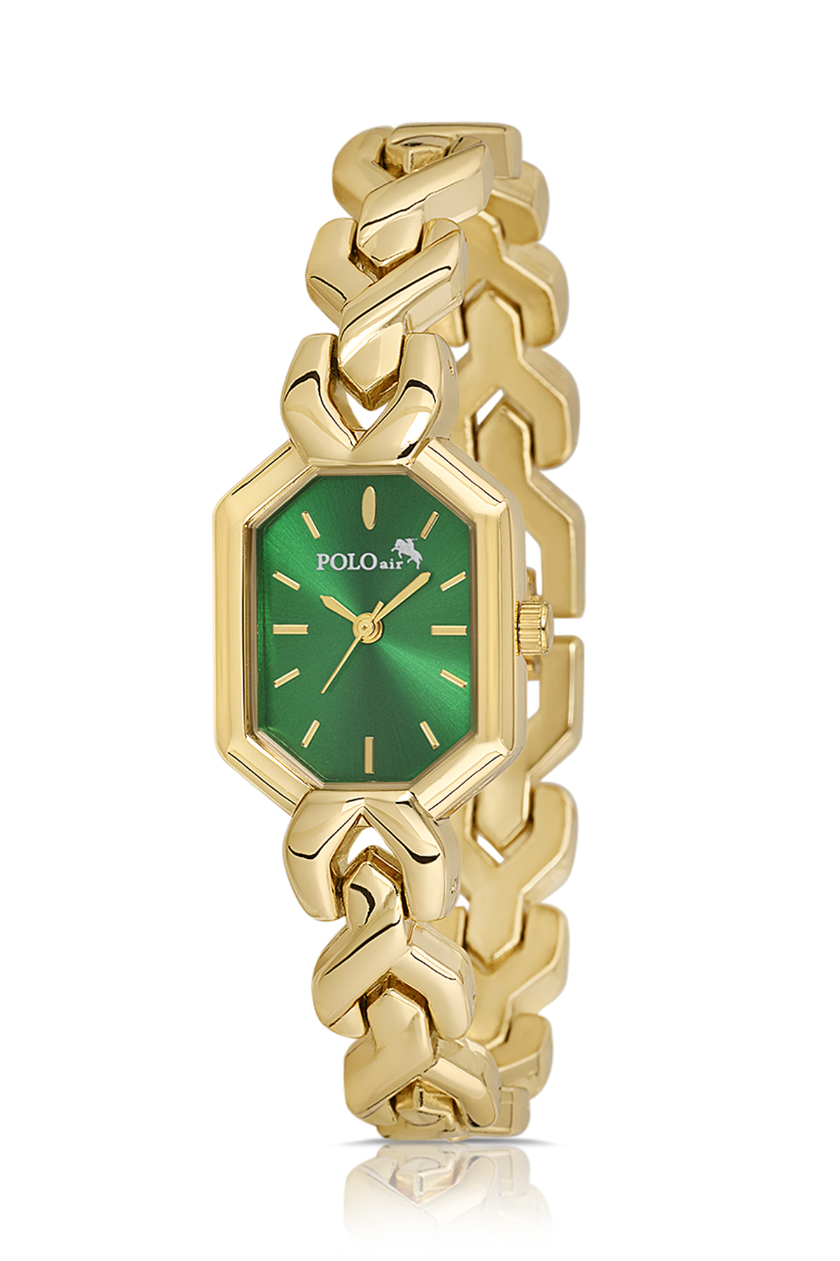 Vintage Kadın Kol Saati Oval Model Bileklik Kombin Gold Yeşil Renk Pl-1564B4 Yeşil - Altın Pl-1564B4