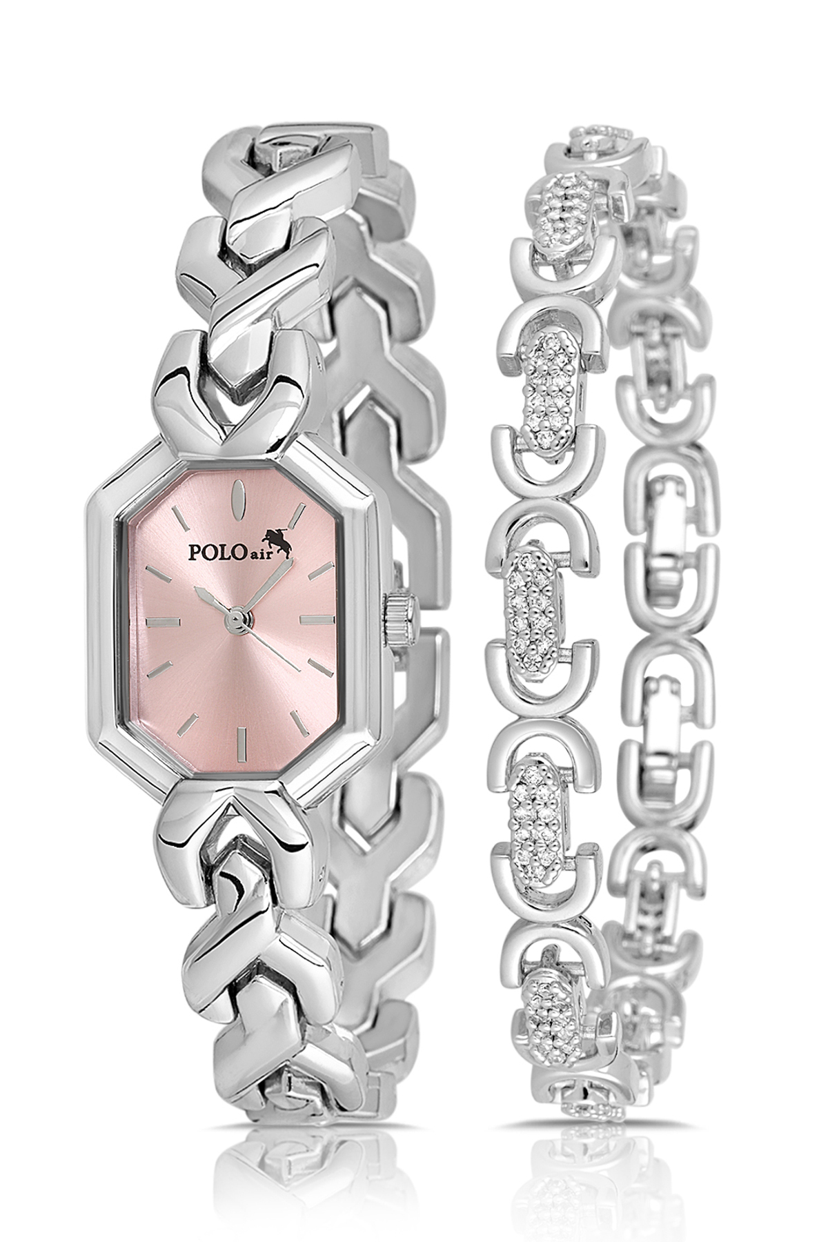 Vintage Kadın Kol Saati Oval Model Bileklik Kombin Gümüş Pembe Renk Pl-1564B5 Pembe - Gümüş Pl-1564B5