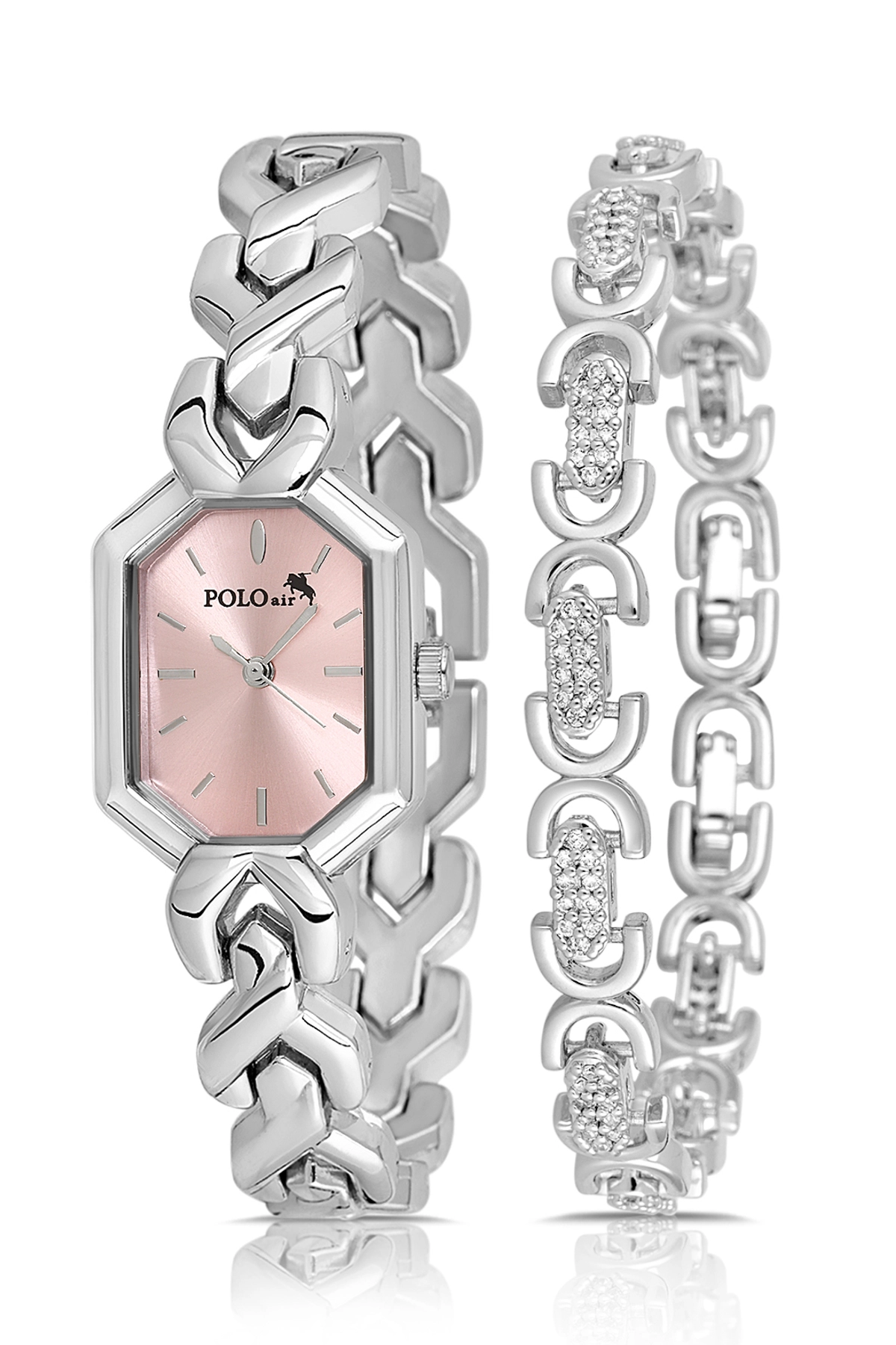 Vintage Kadın Kol Saati Oval Model Bileklik Kombin Gümüş Pembe Renk Pl-1564B5 Pembe - Gümüş Pl-1564B5