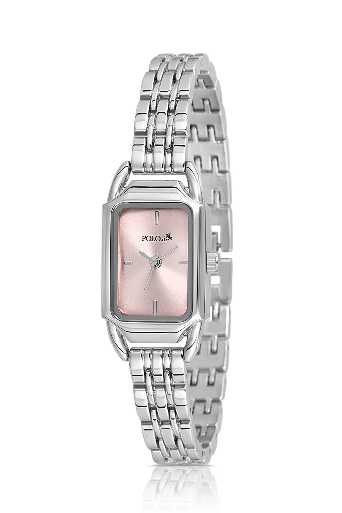 Vintage Kadın Kol Saati Zirkon Taşlı Baget Bileklik Kombin Gümüş Pembe Renk Pl-1563B3 Pembe Pl-1563B3