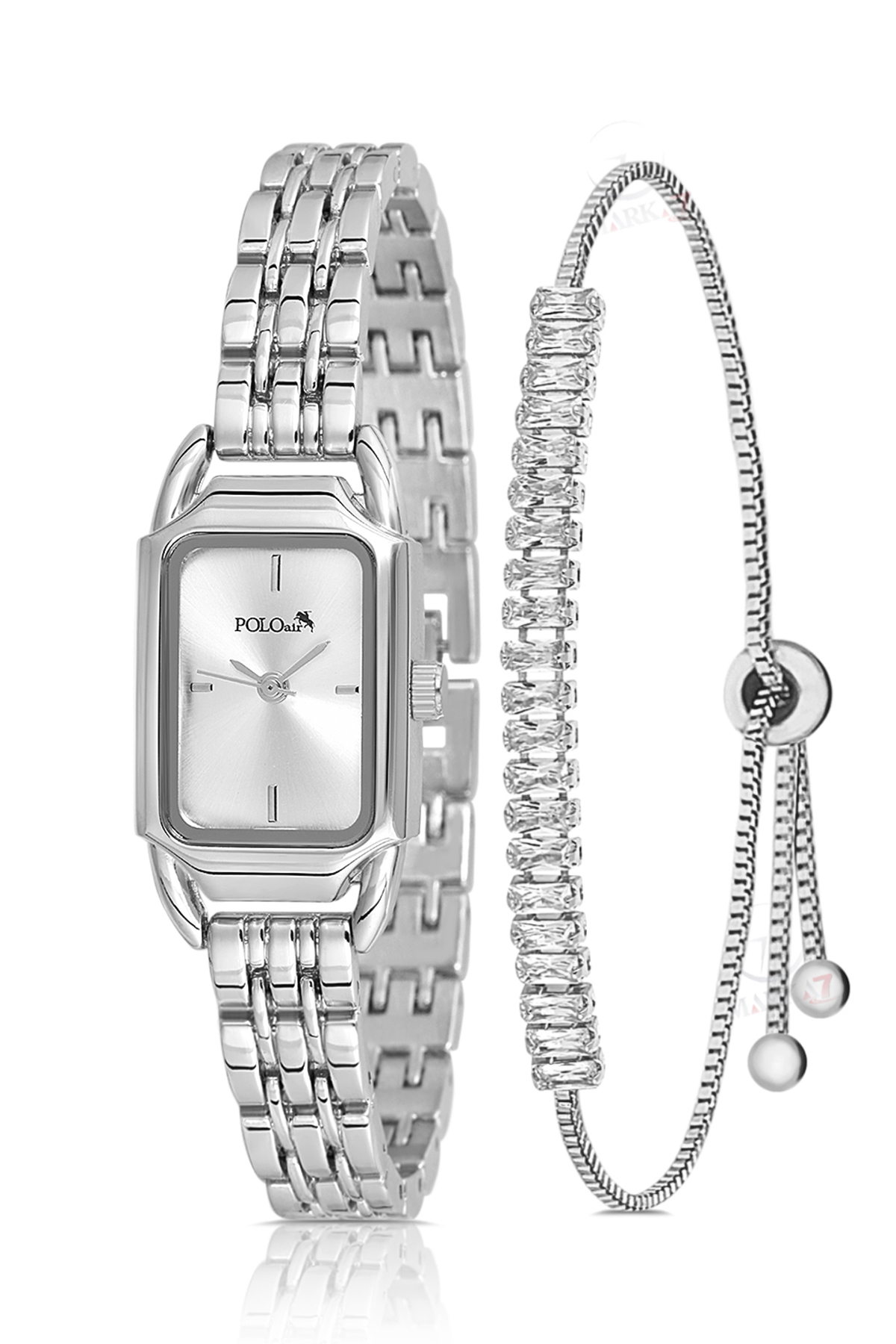 Vintage Kadın Kol Saati Zirkon Taşlı Baget Bileklik Kombin Gümüş Renk Pl-1563B2 Gümüş Pl-1563B2