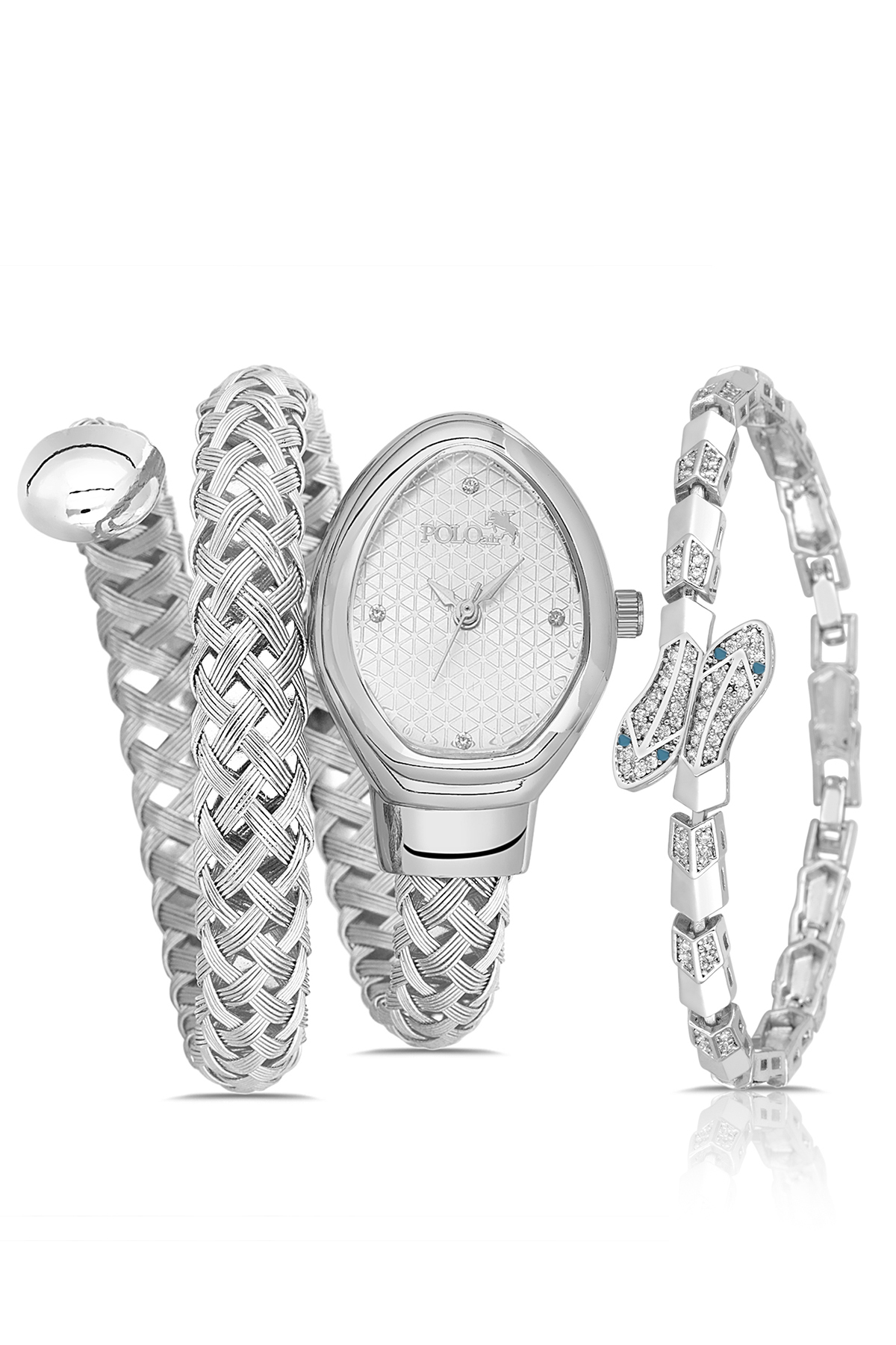 Yılan Örgü Kordon Kadın Kol Saati Yılan Bileklik Kombin Gümüş Renk Pl-1590B2 Gümüş Pl-1590B2